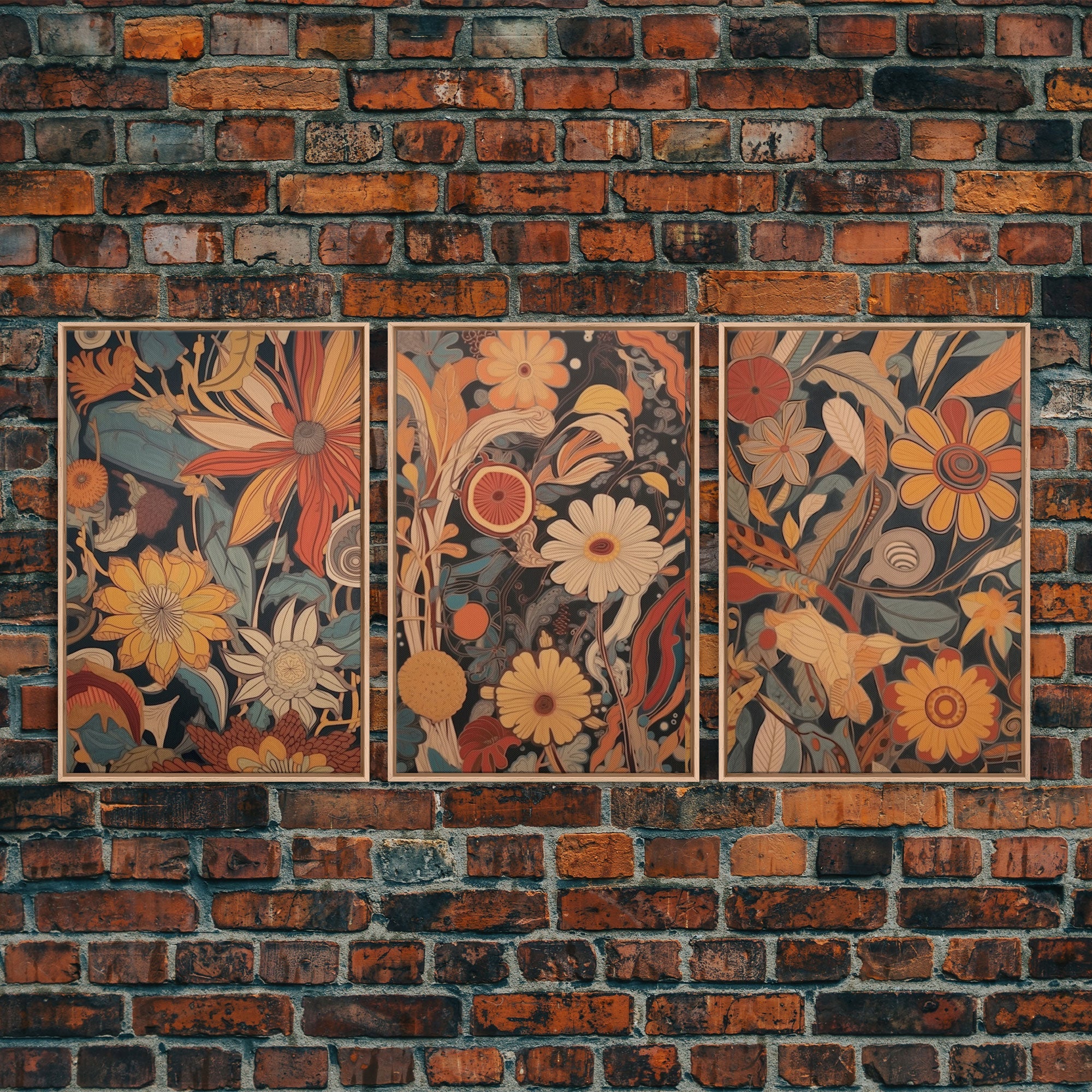 Midcentury Modern Floral Botanical Prints – 3-Piece Canvas Wall Art | NuevArt