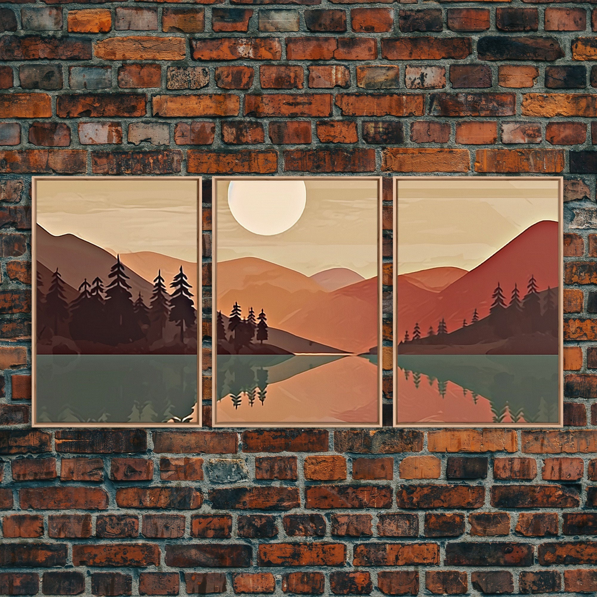 Pacific Northwest Sunset – Boho Forest 3-Panel Canvas Wall Art | NuevArt