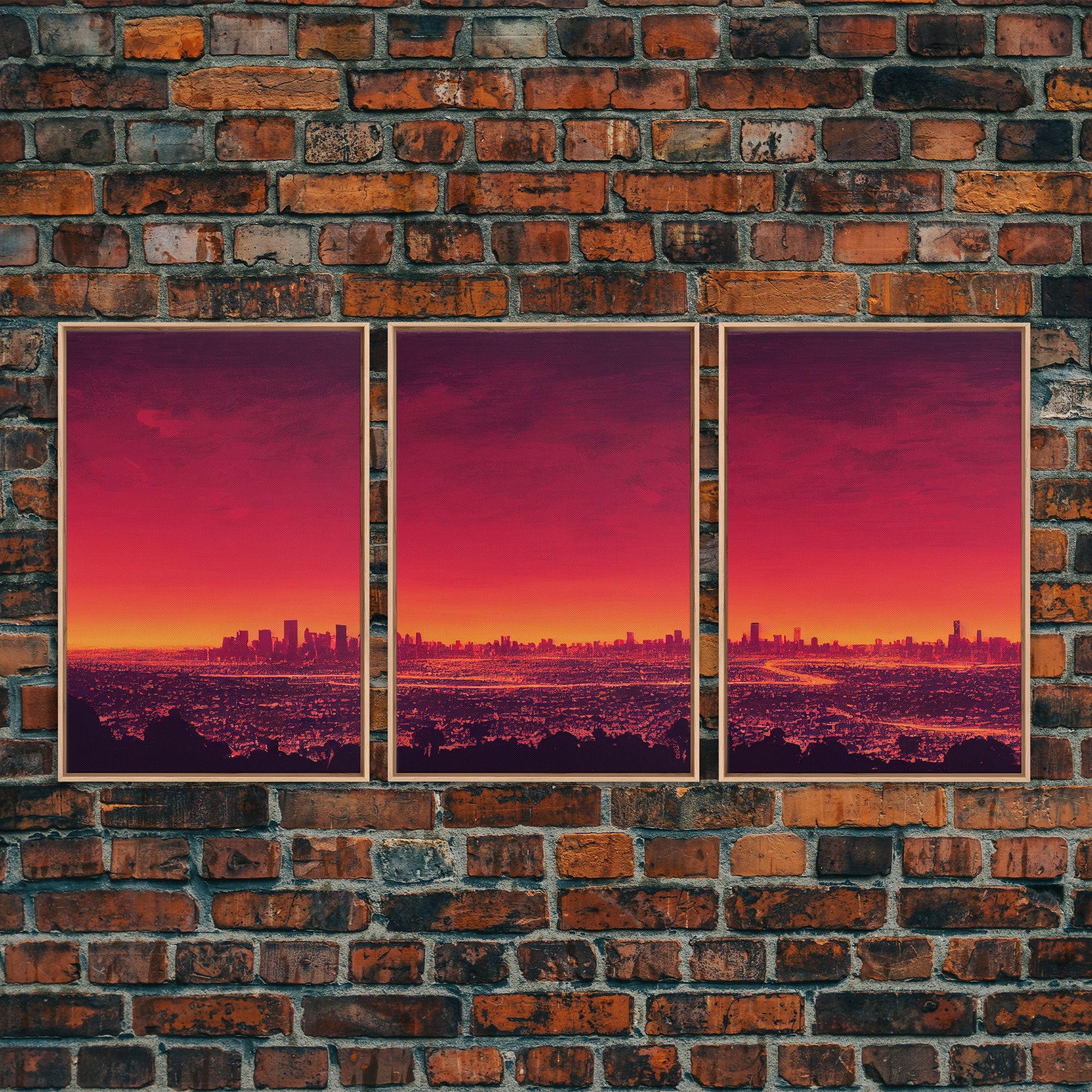 Los Angeles on Fire – Abstract City Skyline 3-Piece Canvas Wall Art | NuevArt