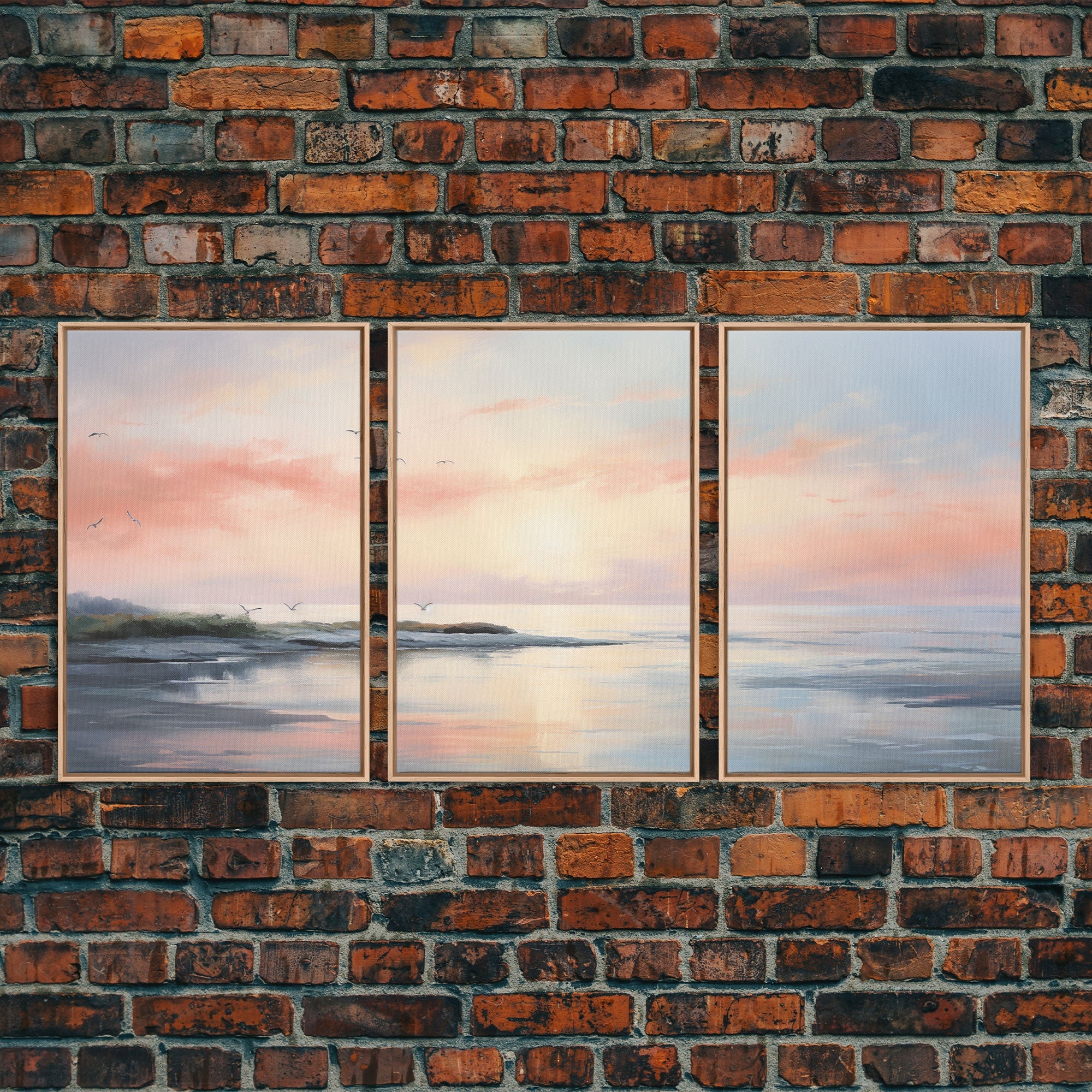 Pink Abstract Coastal Seascape – 3-Piece Boho Canvas Wall Art | NuevArt
