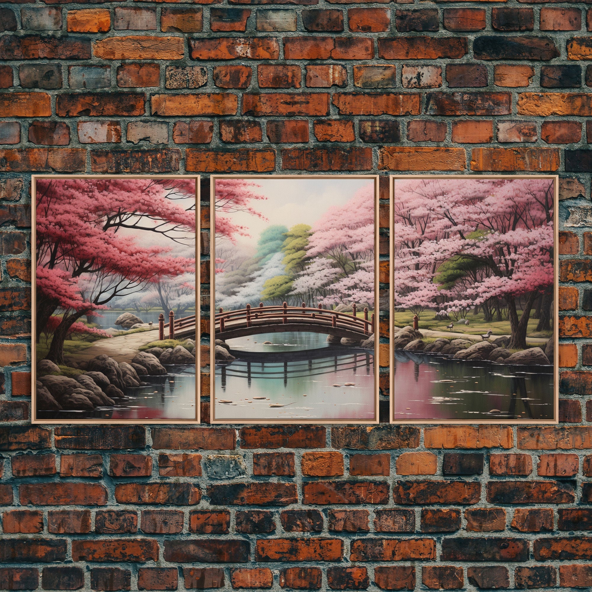 Japanese Cherry Blossom Landscape – 3-Piece Canvas Wall Art | NuevArt