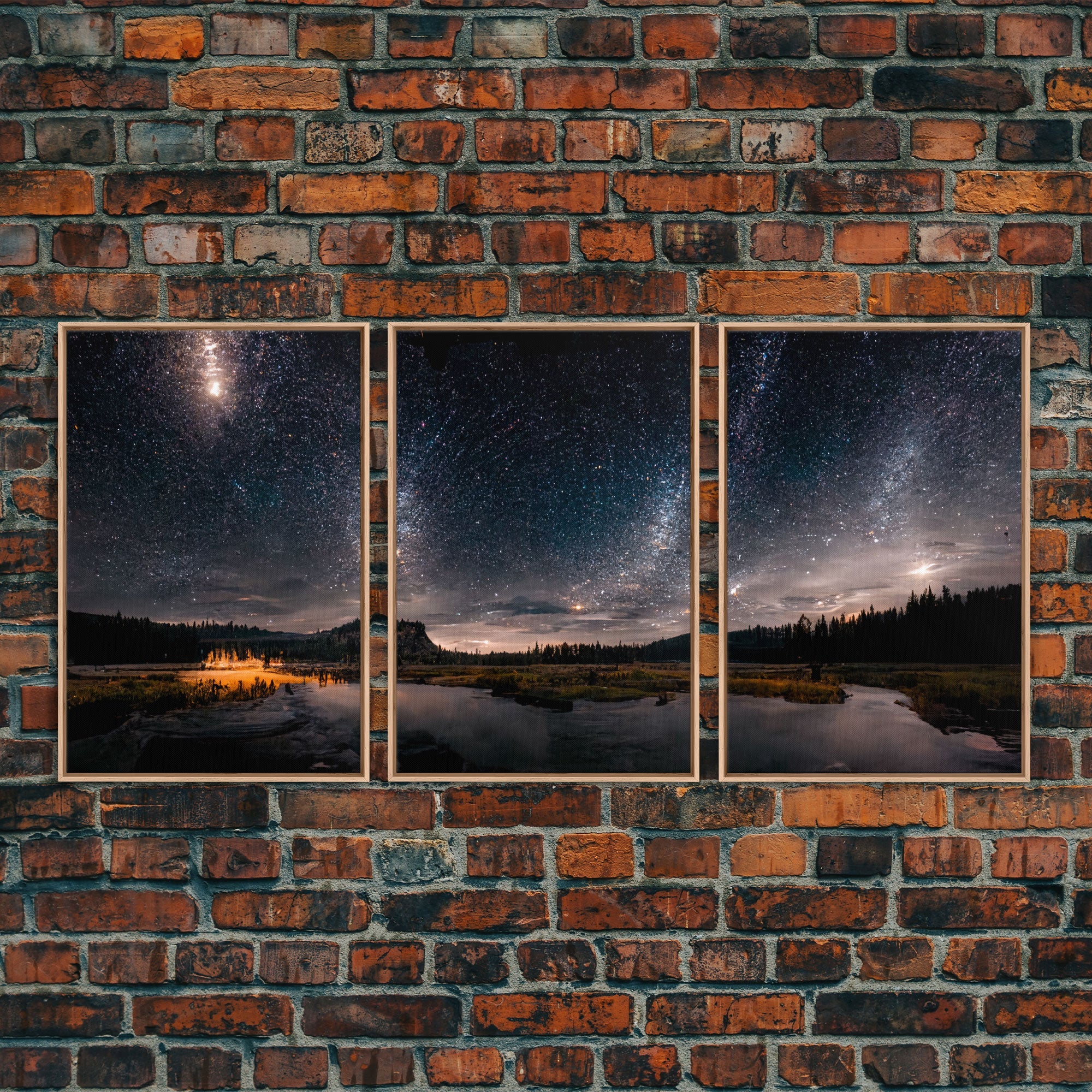 Starry Night Sky Over Montana – 3-Piece Canvas Wall Art | NuevArt