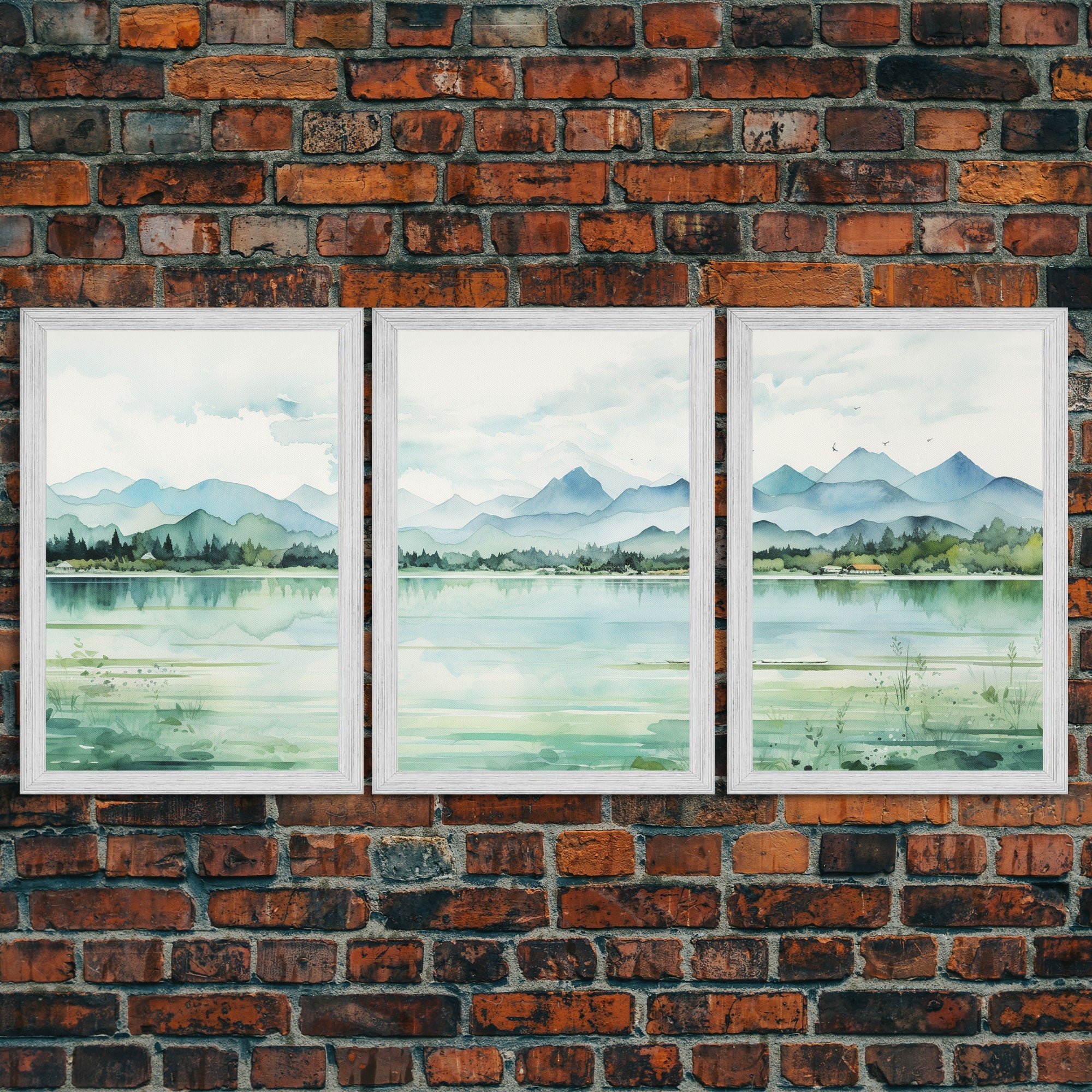 Mint Green Forest Mountain Landscape – 3-Piece Canvas Wall Art | NuevArt