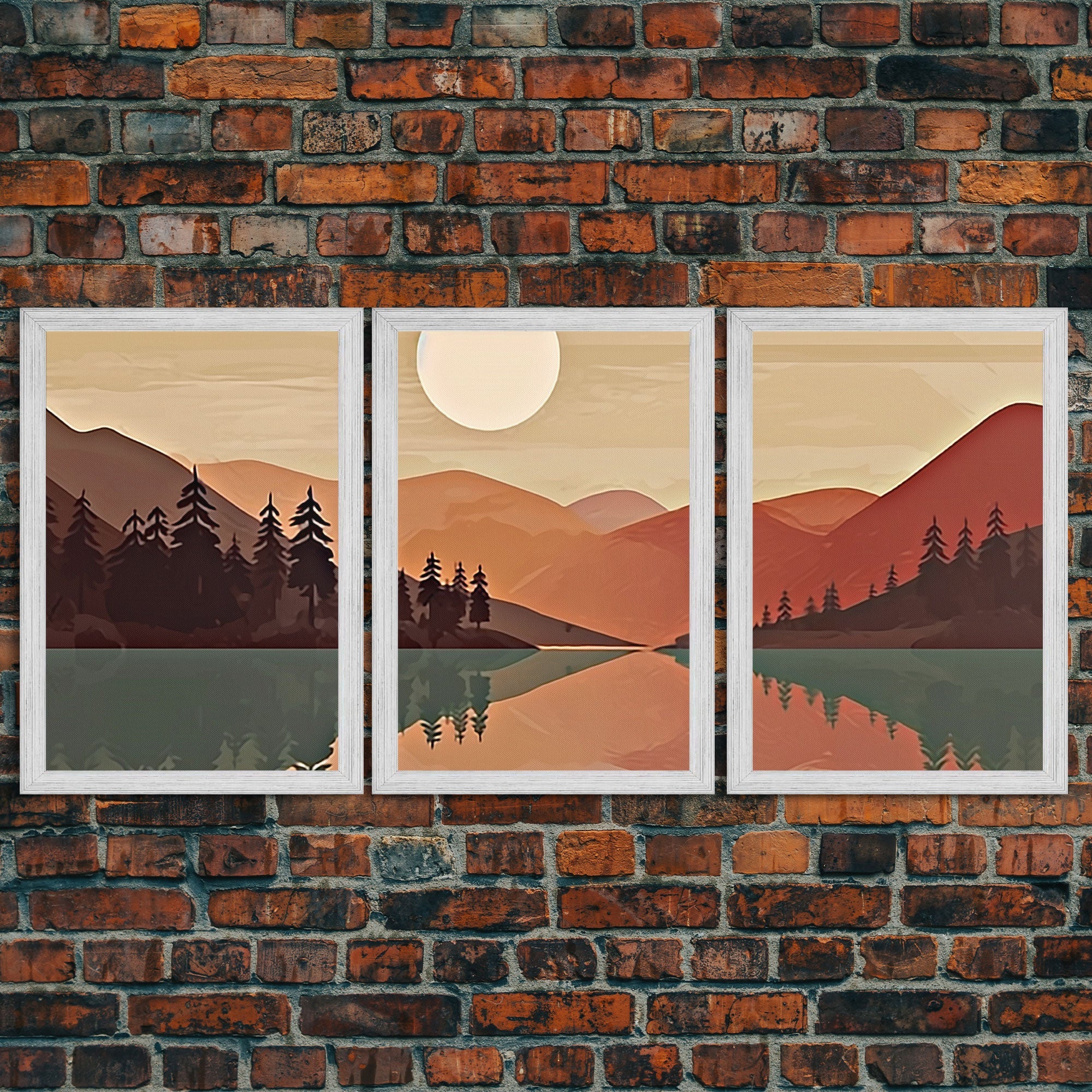 Pacific Northwest Sunset – Boho Forest 3-Panel Canvas Wall Art | NuevArt