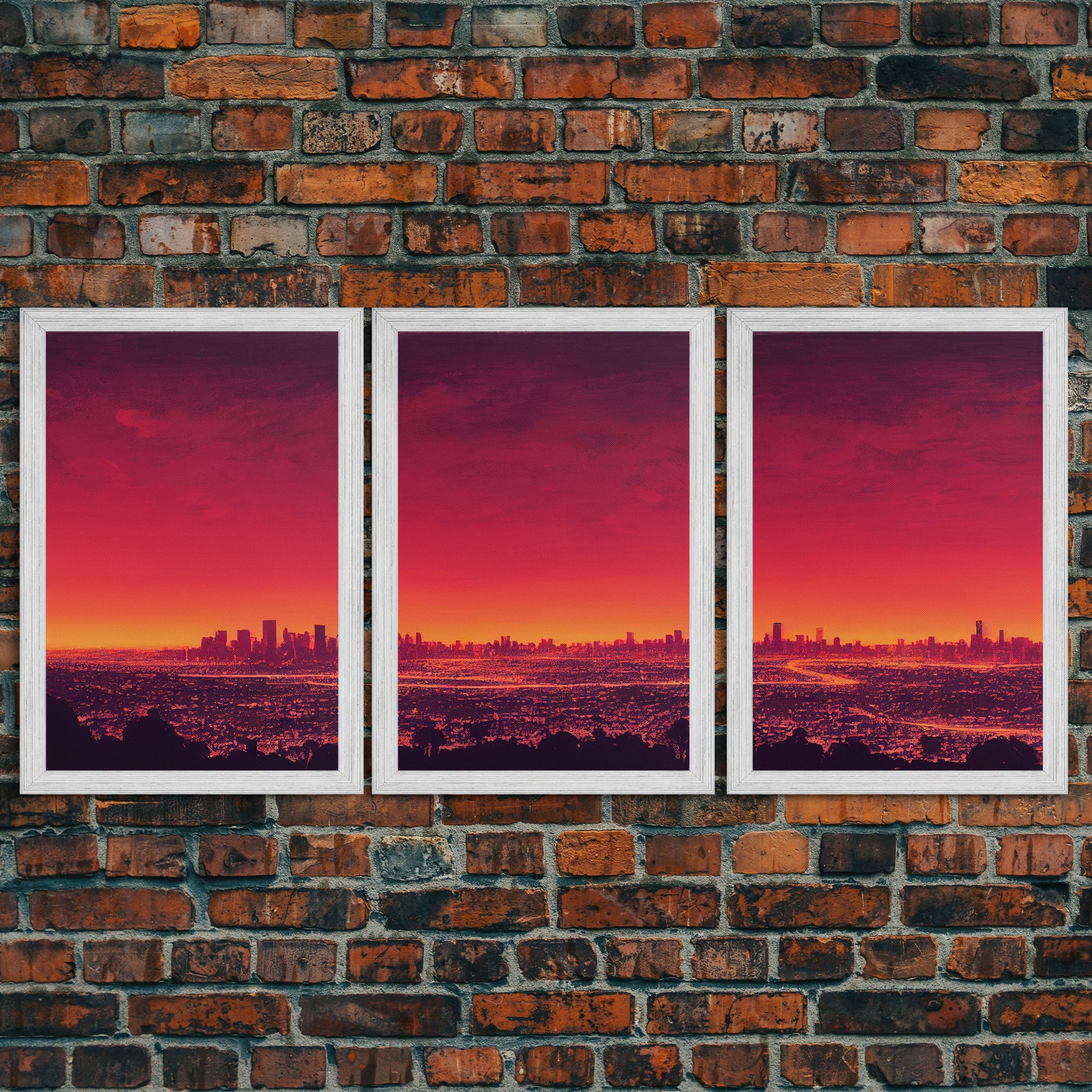 Los Angeles on Fire – Abstract City Skyline 3-Piece Canvas Wall Art | NuevArt