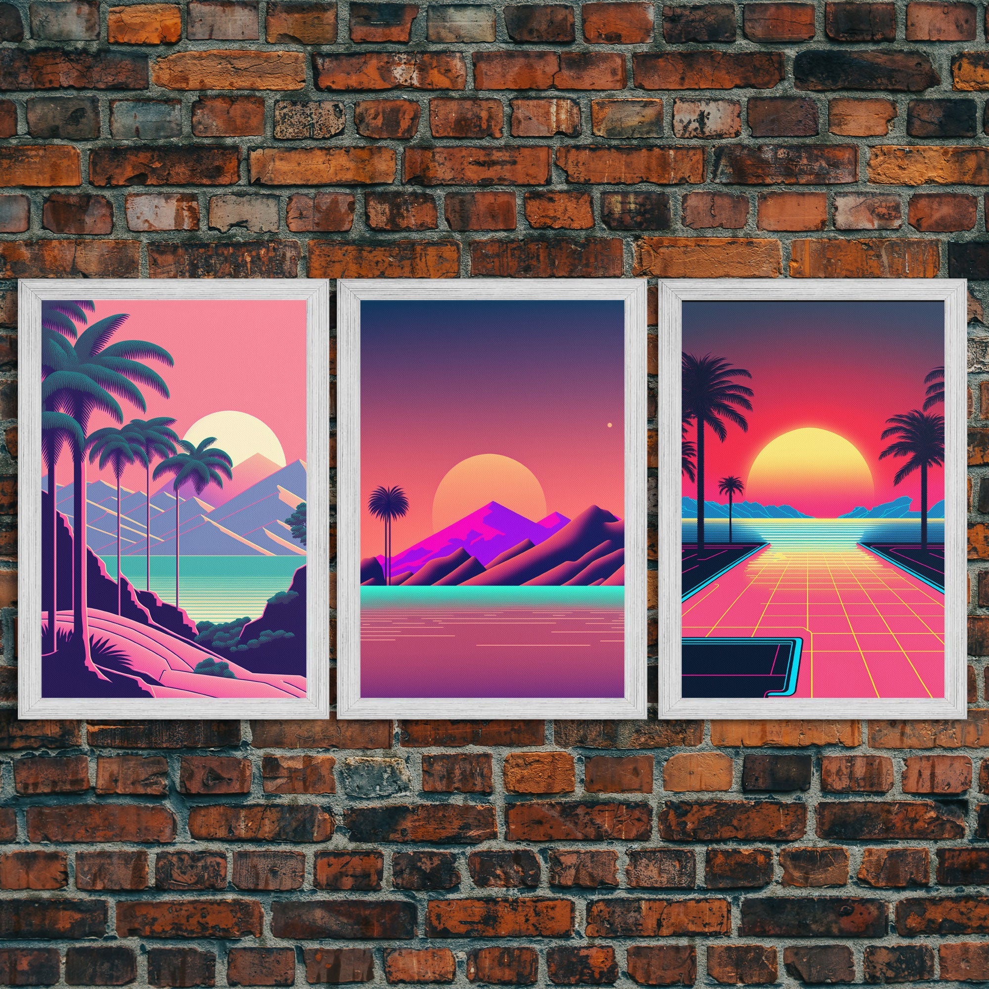 Retro 80s Synthwave Vaporwave – 3-Panel Canvas Wall Art | NuevArt