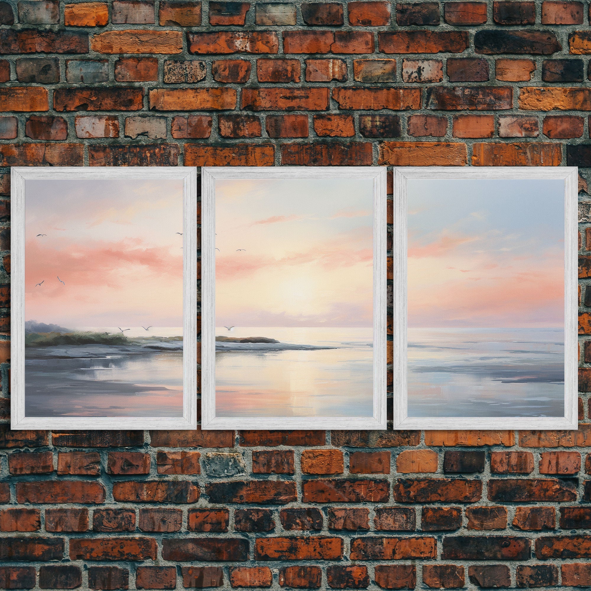 Pink Abstract Coastal Seascape – 3-Piece Boho Canvas Wall Art | NuevArt