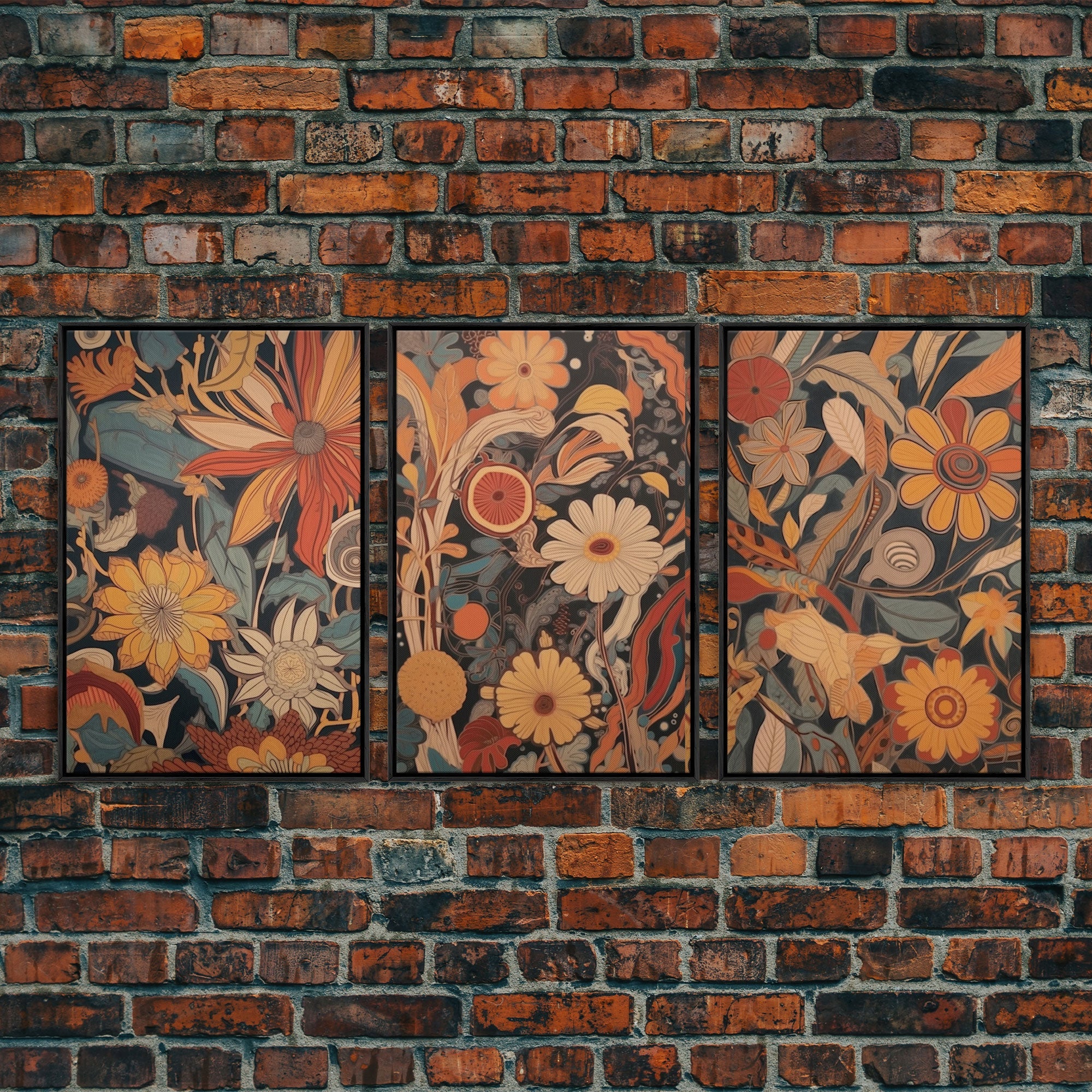 Midcentury Modern Floral Botanical Prints – 3-Piece Canvas Wall Art | NuevArt