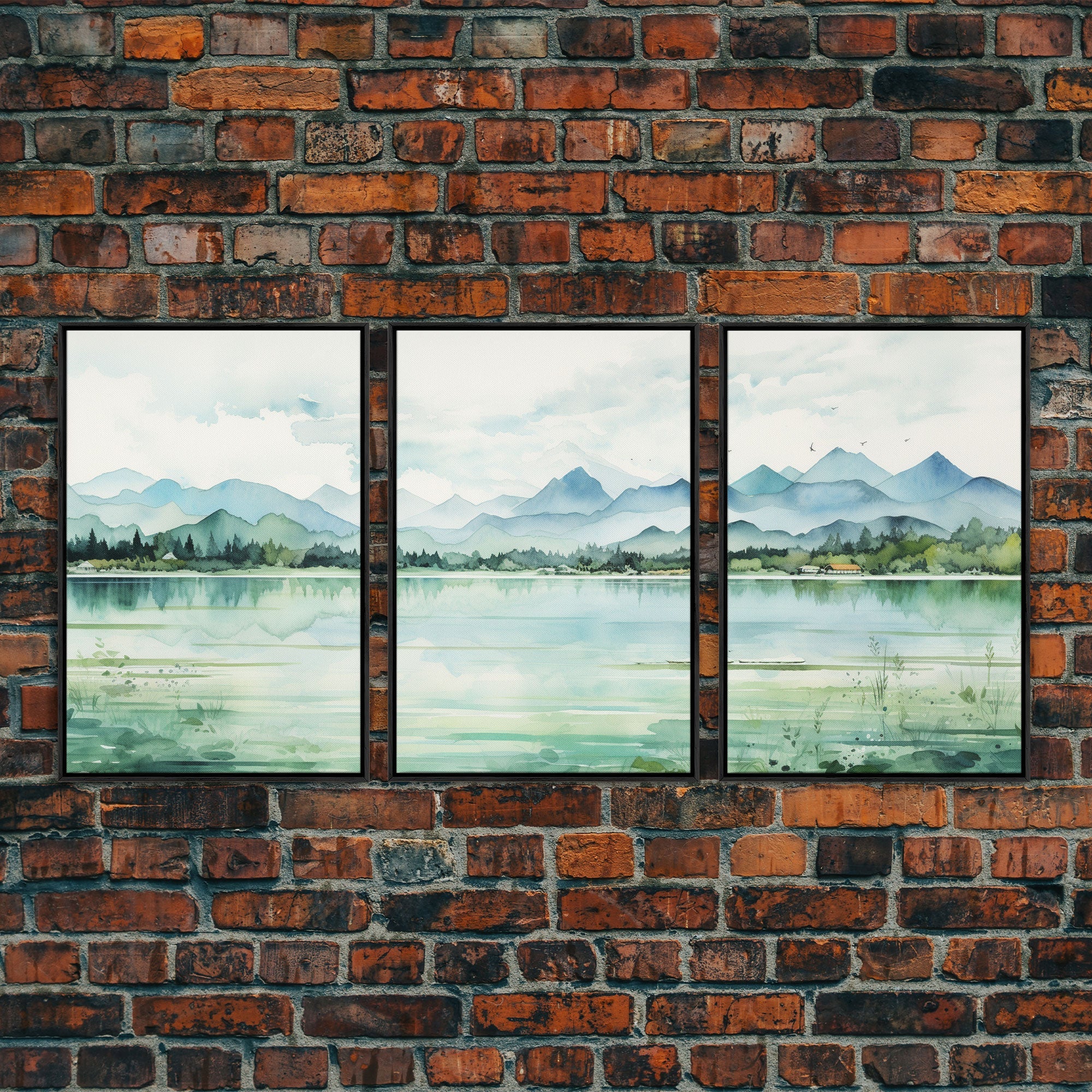 Mint Green Forest Mountain Landscape – 3-Piece Canvas Wall Art | NuevArt