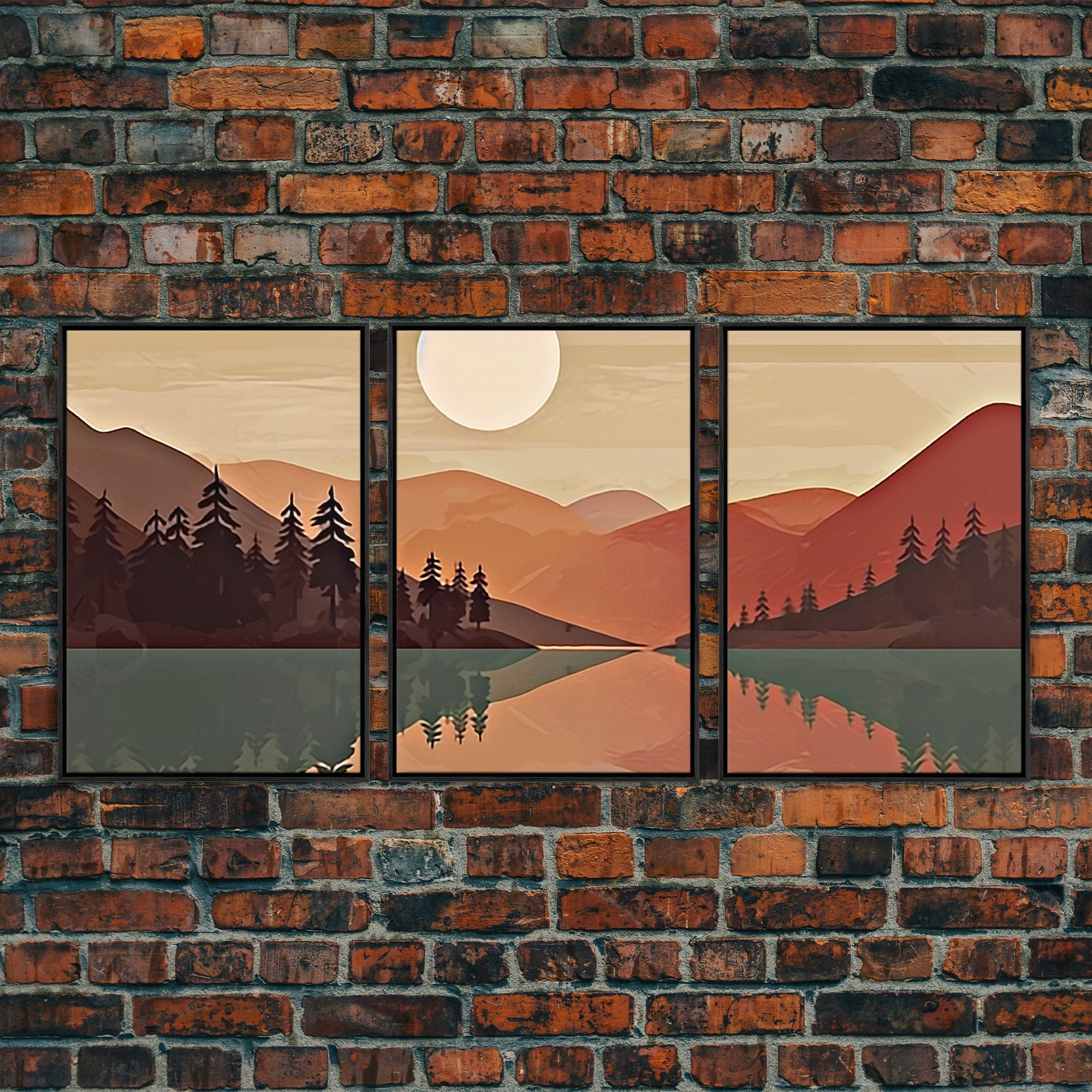 Pacific Northwest Sunset – Boho Forest 3-Panel Canvas Wall Art | NuevArt