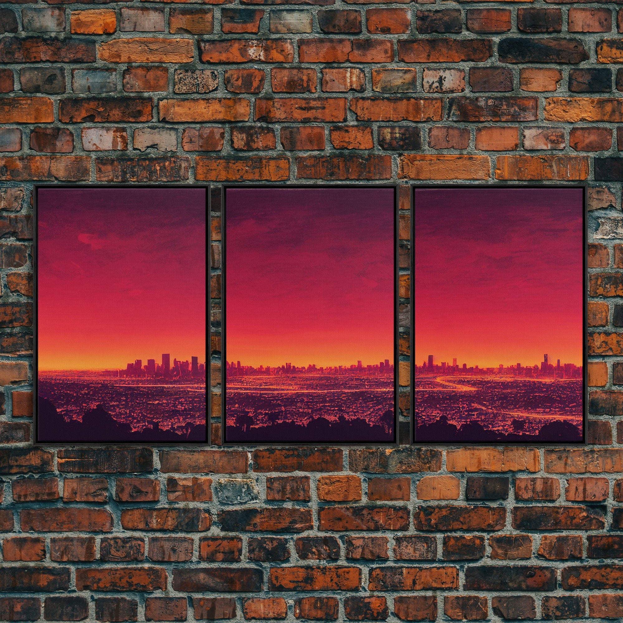 Los Angeles on Fire – Abstract City Skyline 3-Piece Canvas Wall Art | NuevArt