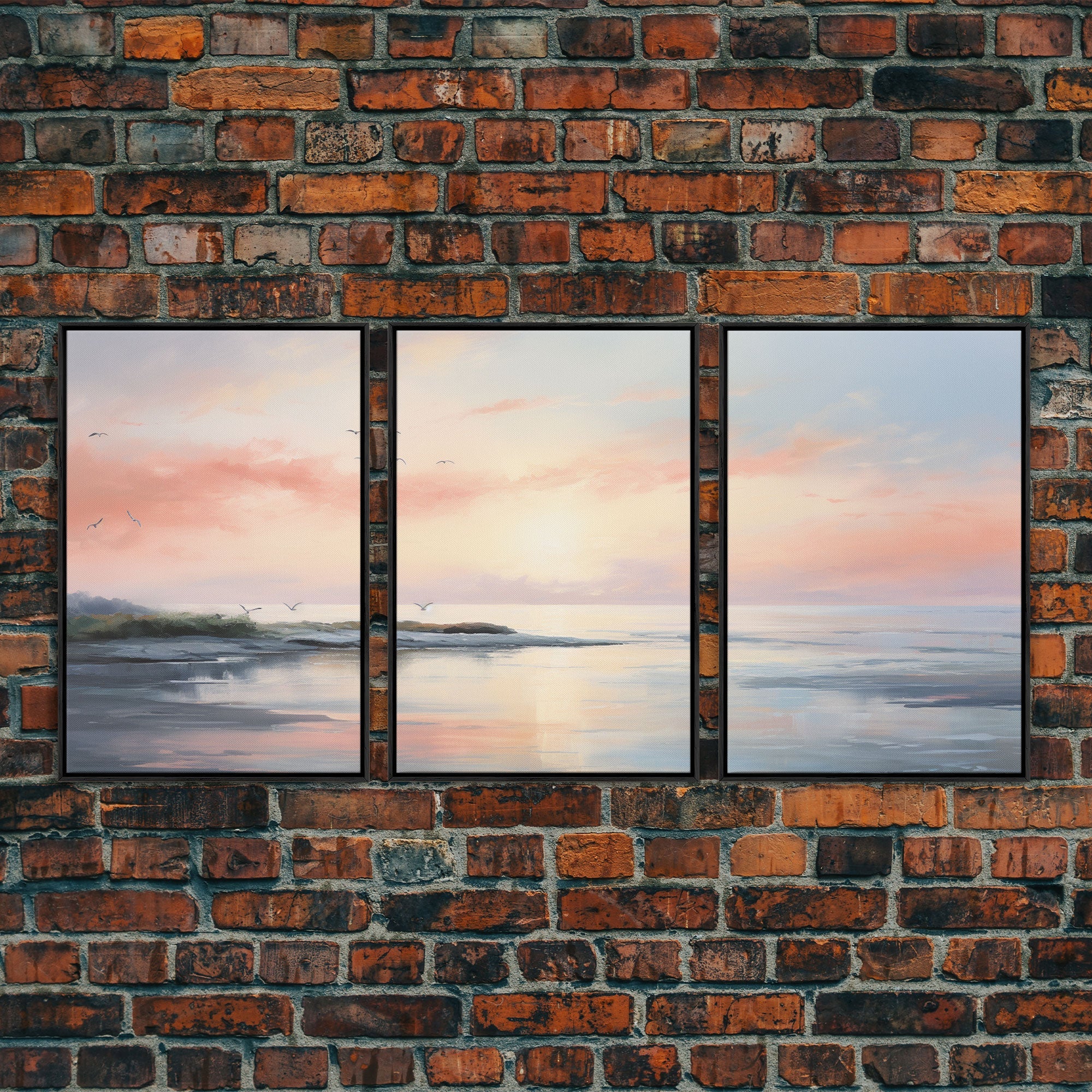 Pink Abstract Coastal Seascape – 3-Piece Boho Canvas Wall Art | NuevArt