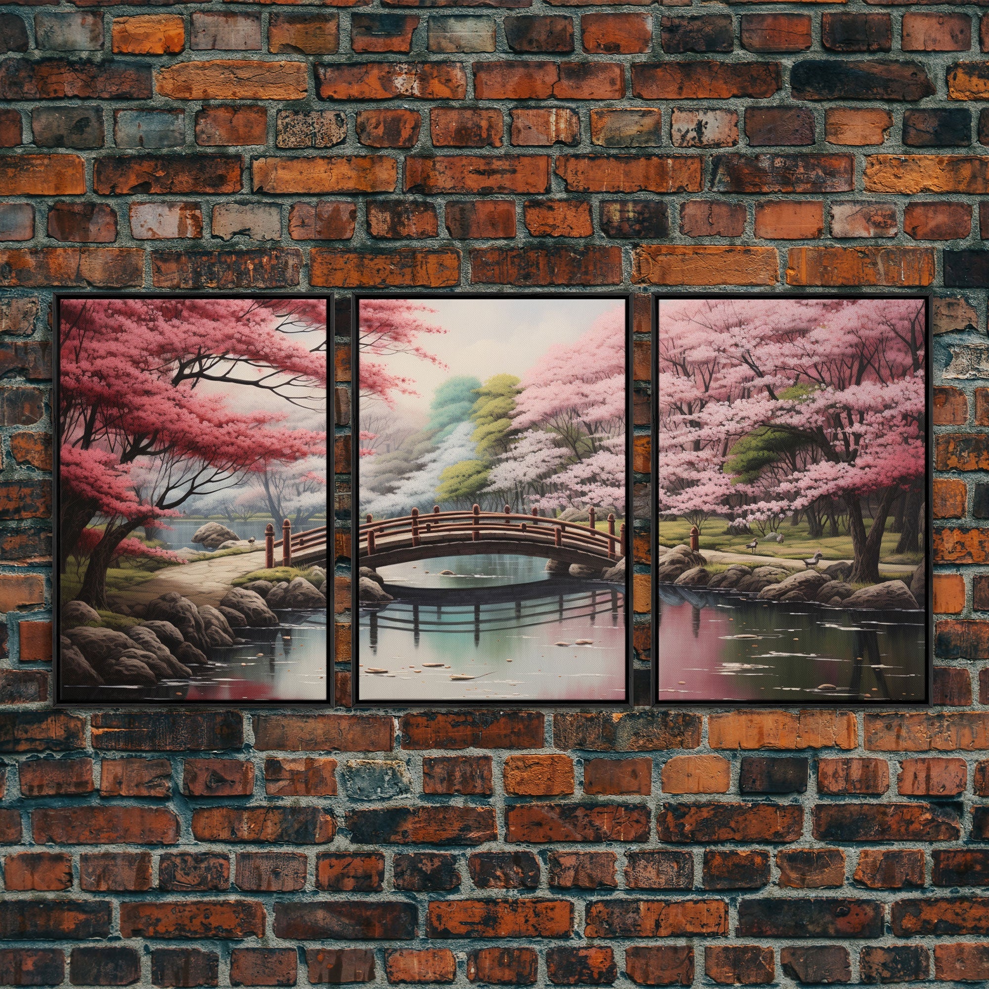Japanese Cherry Blossom Landscape – 3-Piece Canvas Wall Art | NuevArt