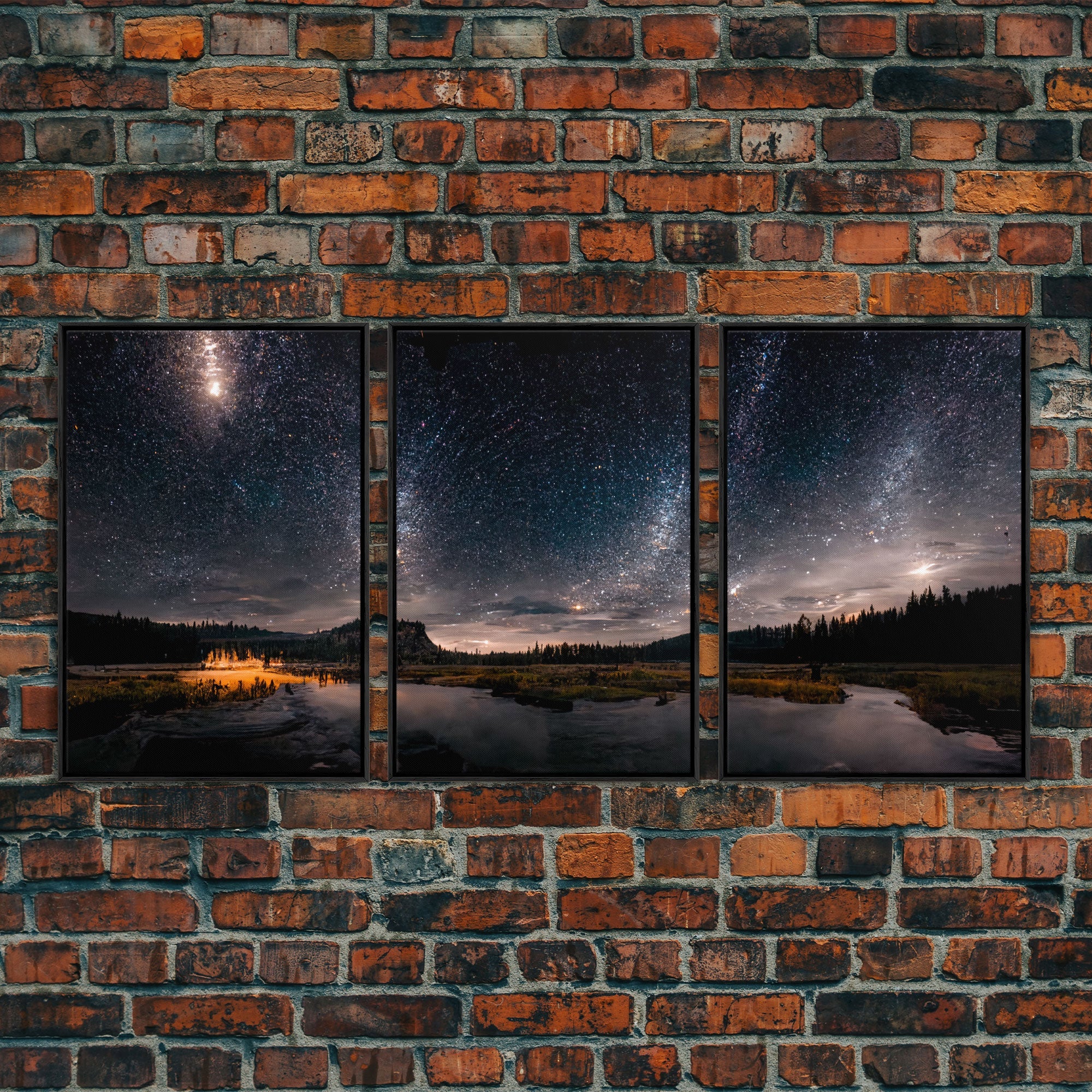 Starry Night Sky Over Montana – 3-Piece Canvas Wall Art | NuevArt