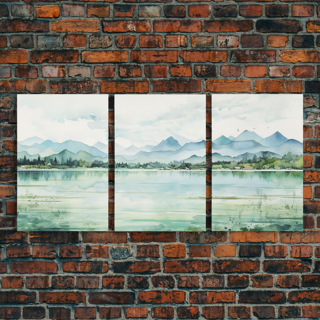 Mint Green Forest Mountain Landscape – 3-Piece Canvas Wall Art | NuevArt