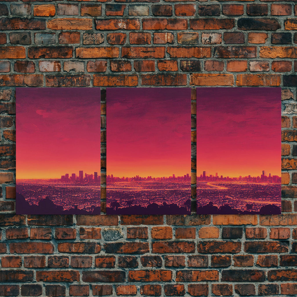 Los Angeles on Fire – Abstract City Skyline 3-Piece Canvas Wall Art | NuevArt