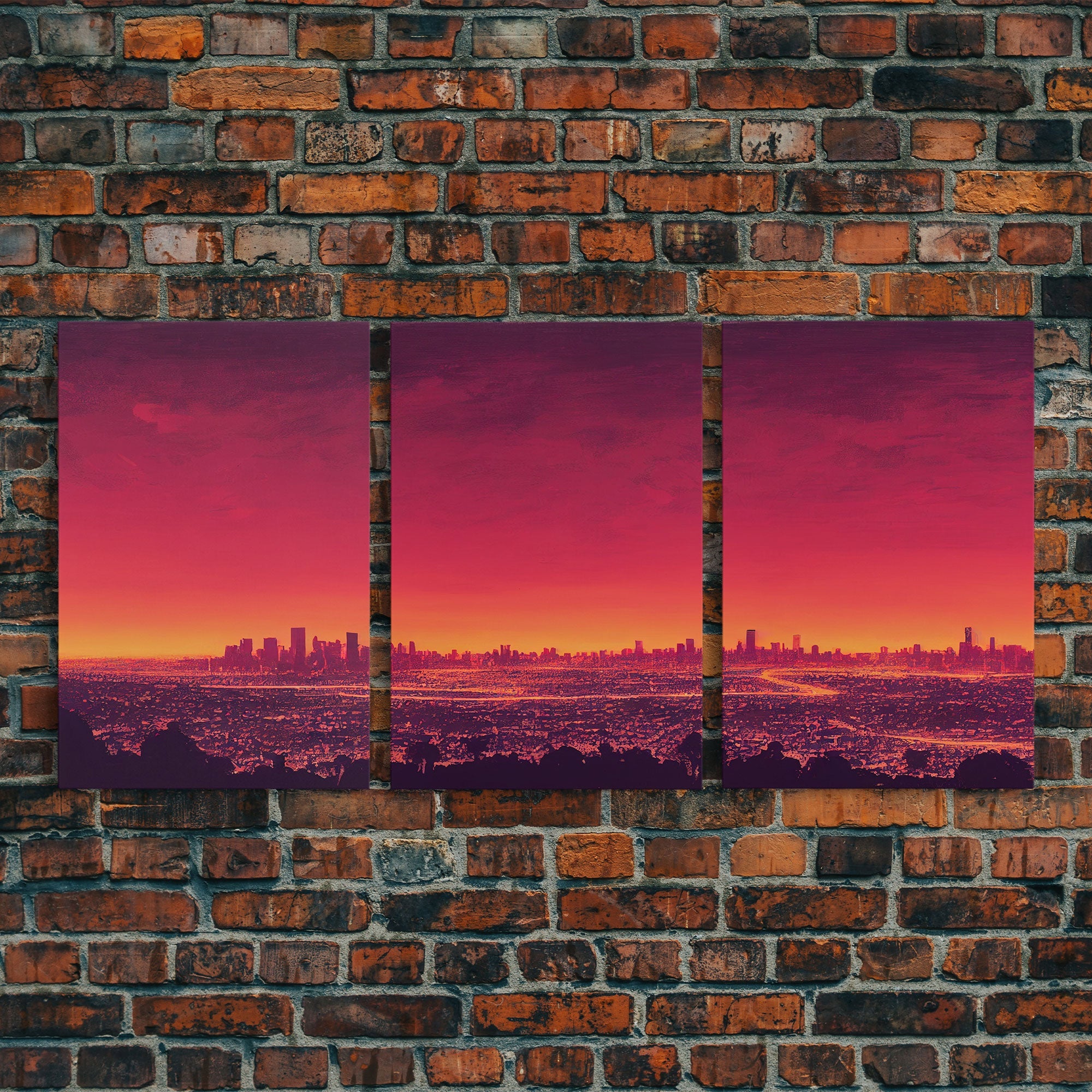 Los Angeles on Fire – Abstract City Skyline 3-Piece Canvas Wall Art | NuevArt