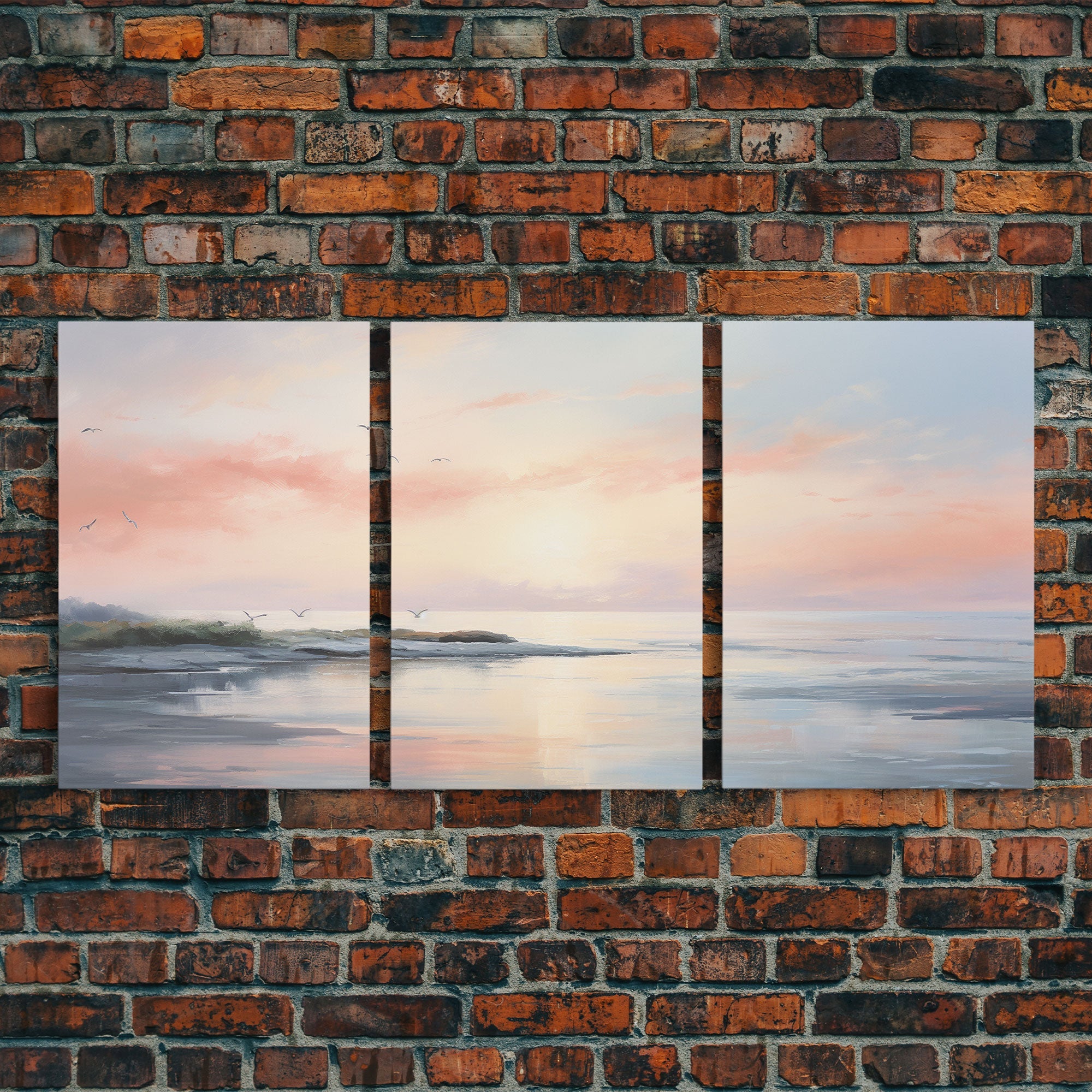 Pink Abstract Coastal Seascape – 3-Piece Boho Canvas Wall Art | NuevArt