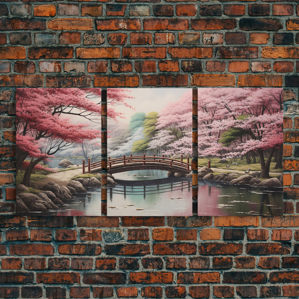 Japanese Cherry Blossom Landscape – 3-Piece Canvas Wall Art | NuevArt