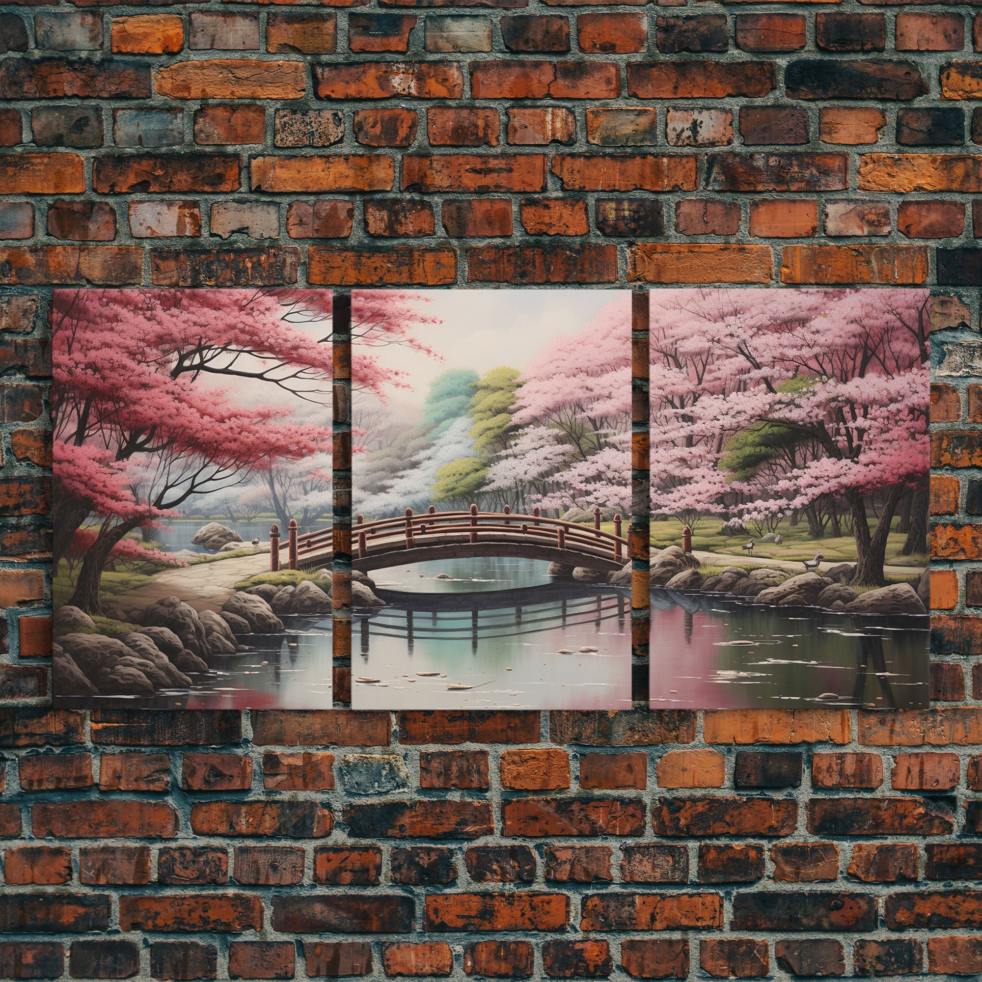 Japanese Cherry Blossom Landscape – 3-Piece Canvas Wall Art | NuevArt
