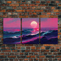 Outrun Synthwave Sunset Ocean Waves – 3-Piece Canvas Wall Art | NuevArt