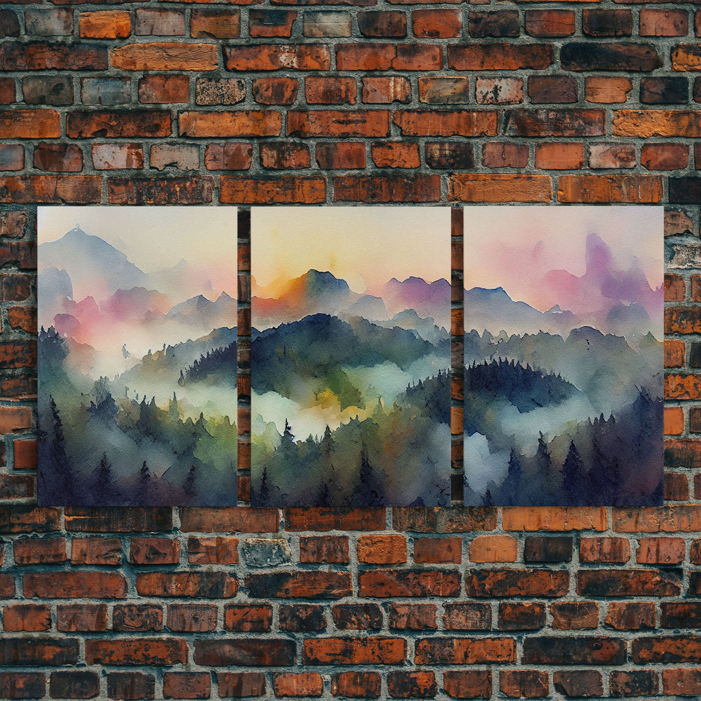 Dramatic Watercolor Sunset Landscape – 3-Piece Canvas Wall Art | NuevArt