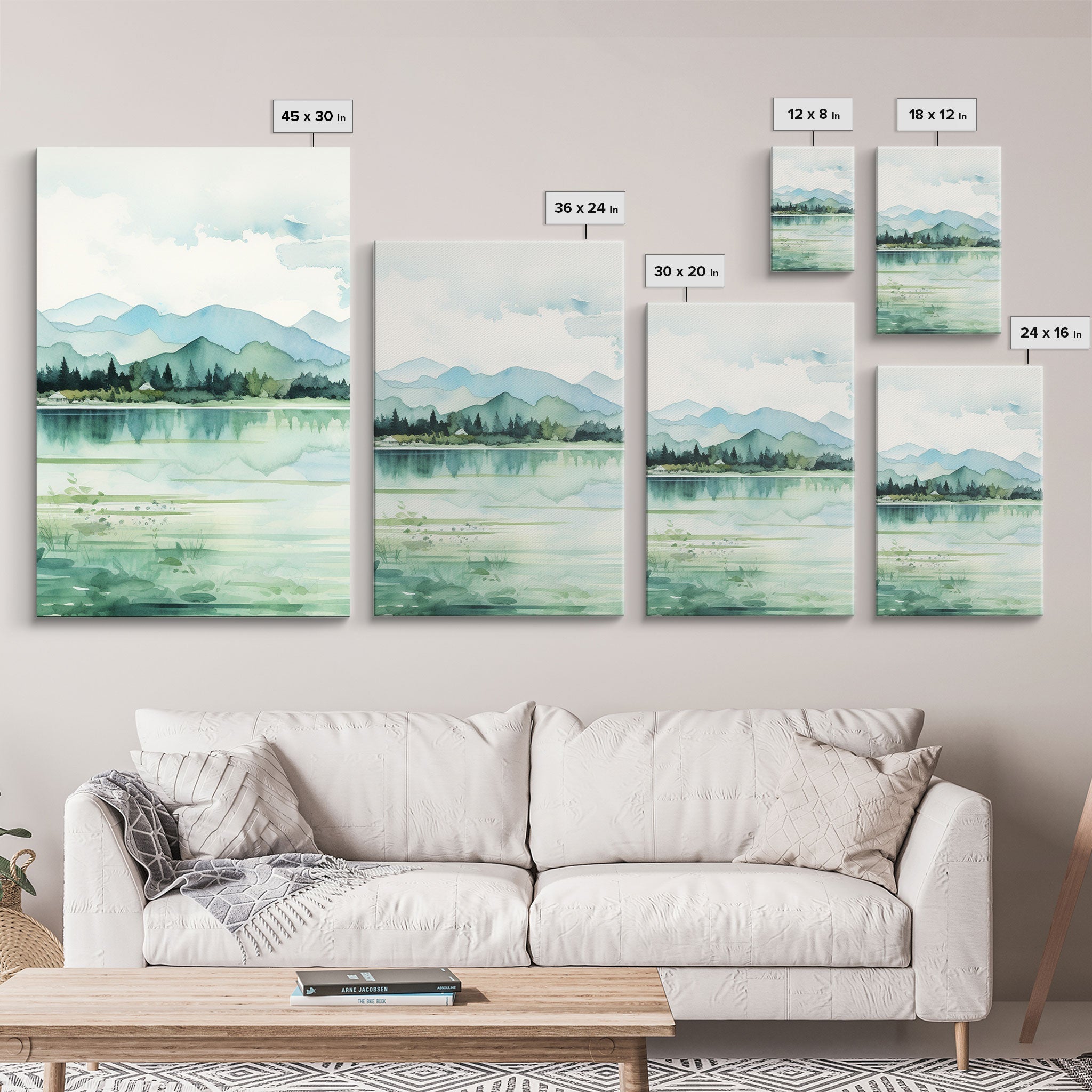 Mint Green Forest Mountain Landscape – 3-Piece Canvas Wall Art | NuevArt