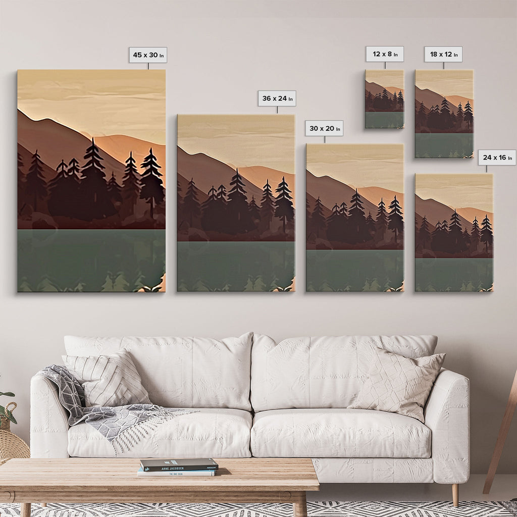 Pacific Northwest Sunset – Boho Forest 3-Panel Canvas Wall Art | NuevArt