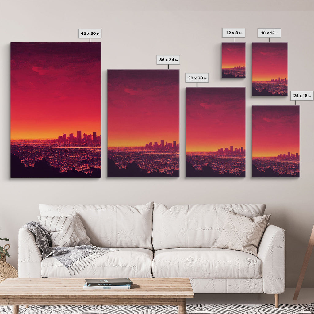 Los Angeles on Fire – Abstract City Skyline 3-Piece Canvas Wall Art | NuevArt