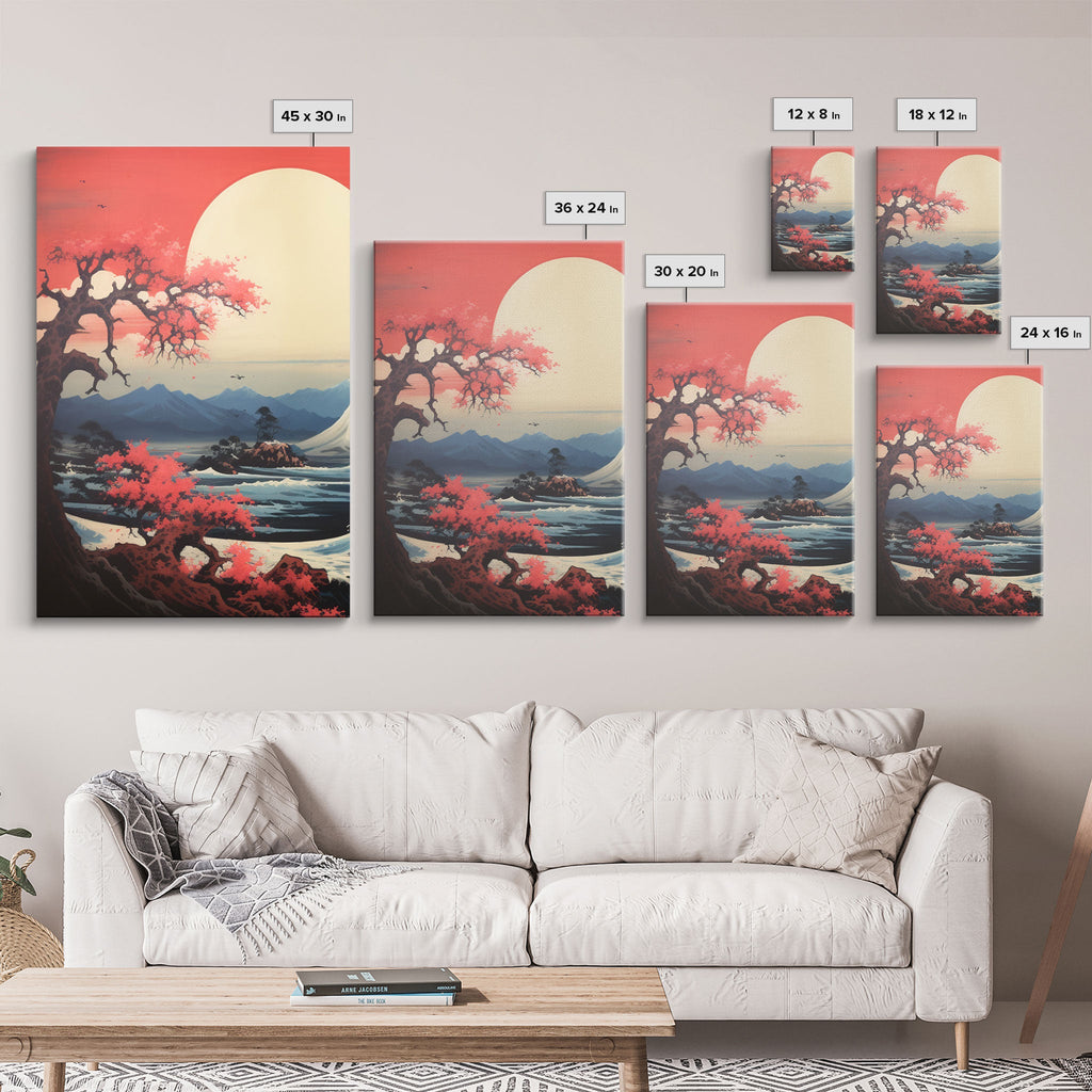 Japanese Ukiyo-e Mountains Sunset – 3-Piece Canvas Wall Art | NuevArt
