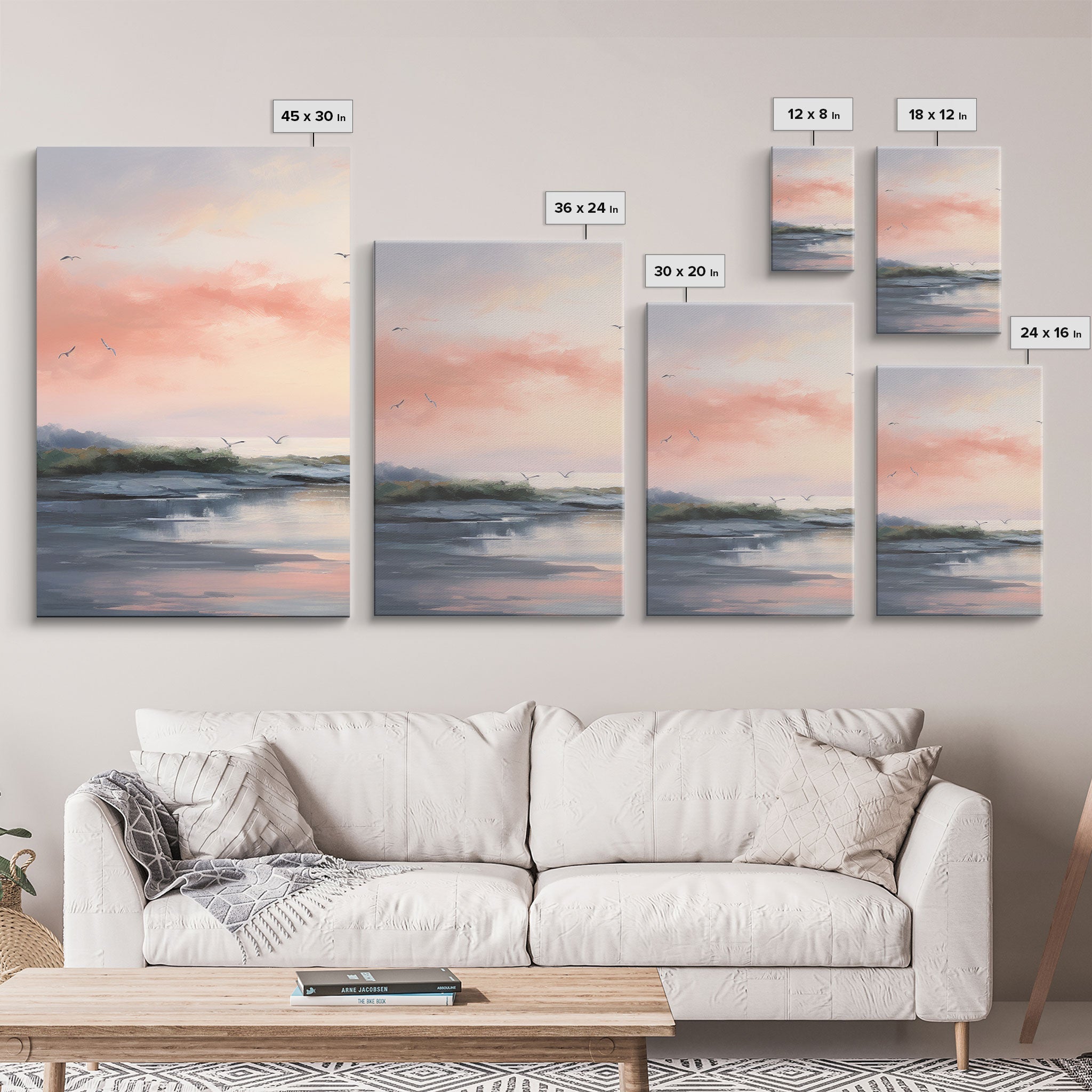Pink Abstract Coastal Seascape – 3-Piece Boho Canvas Wall Art | NuevArt
