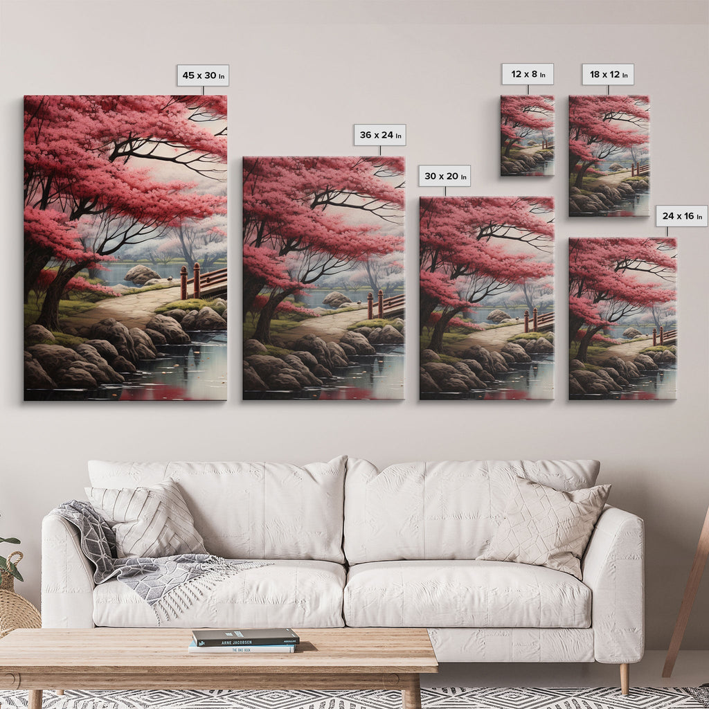 Japanese Cherry Blossom Landscape – 3-Piece Canvas Wall Art | NuevArt