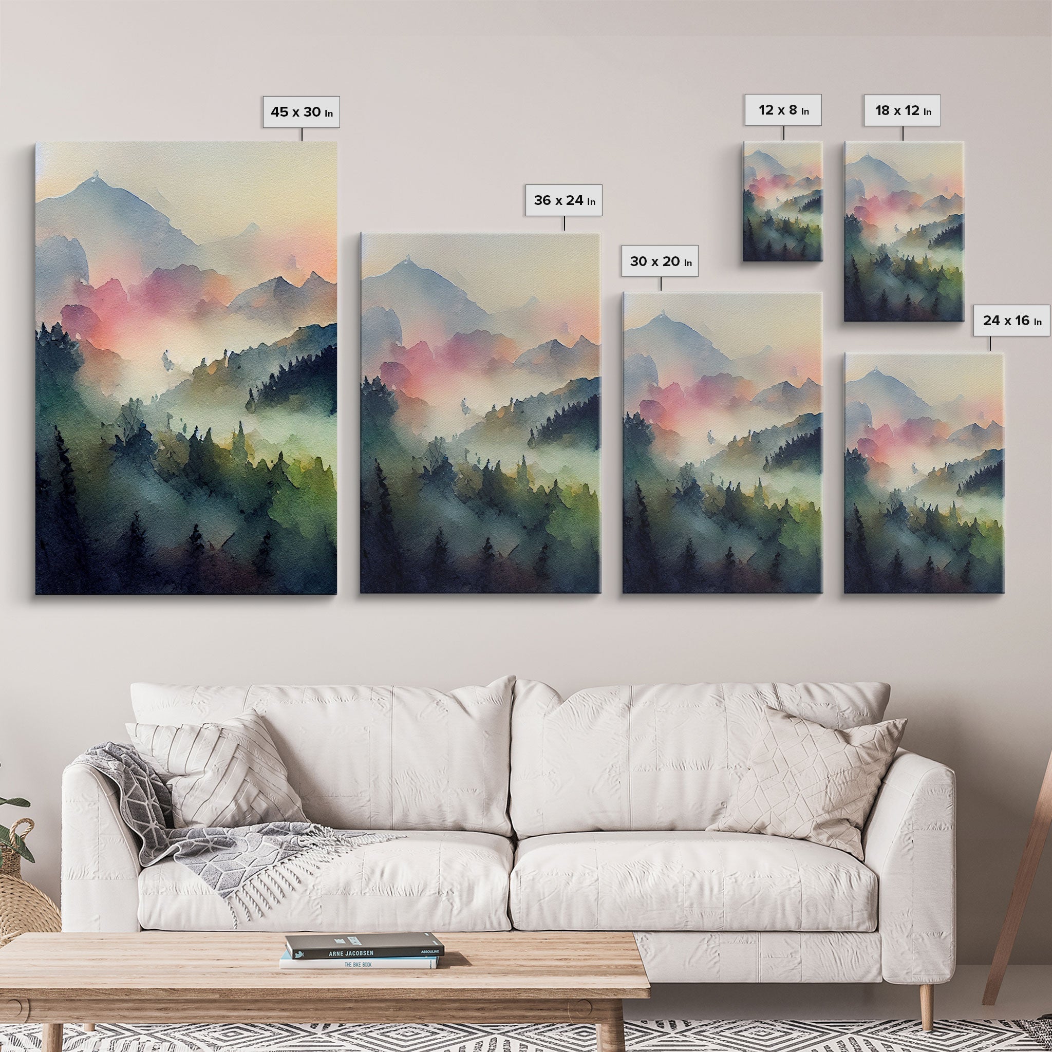 Dramatic Watercolor Sunset Landscape – 3-Piece Canvas Wall Art | NuevArt