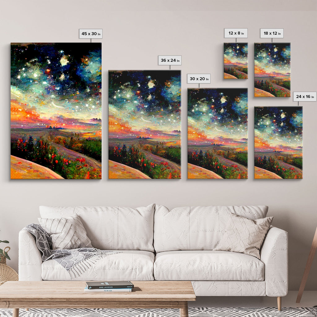 Colorful Night Starry Sky Landscape – 3-Piece Canvas Wall Art | NuevArt
