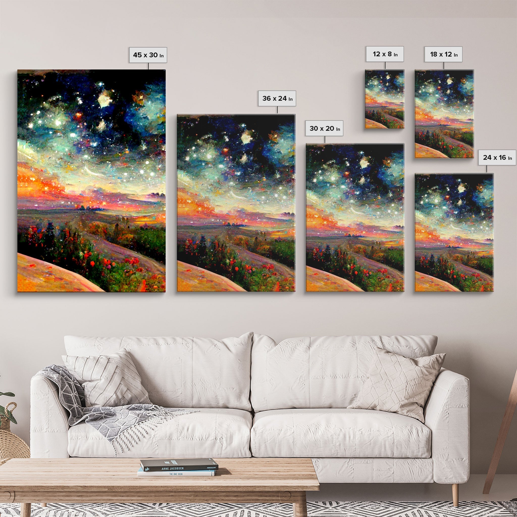 Colorful Night Starry Sky Landscape – 3-Piece Canvas Wall Art | NuevArt