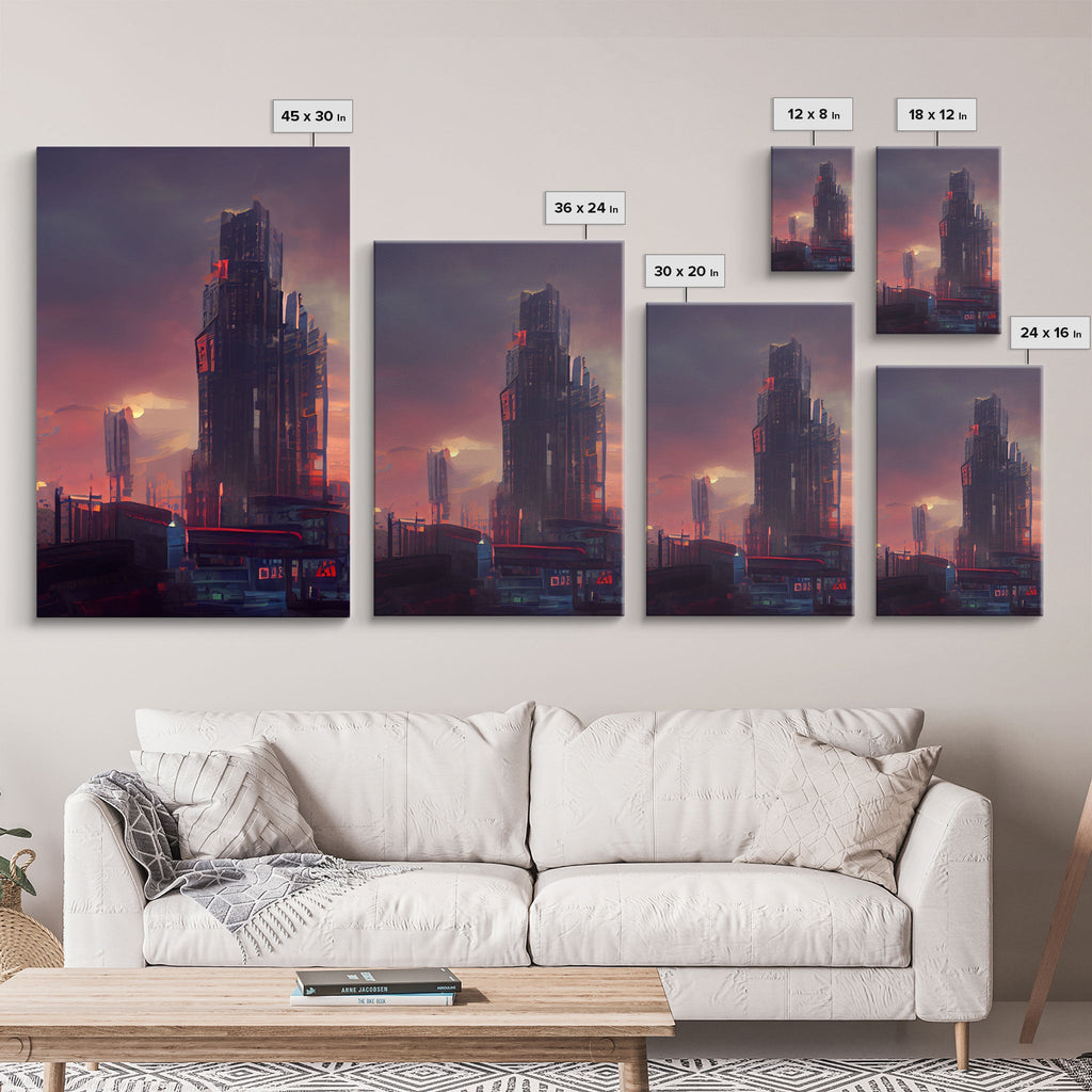 Cyberpunk City Night Watercolor – 3-Piece Canvas Wall Art | NuevArt