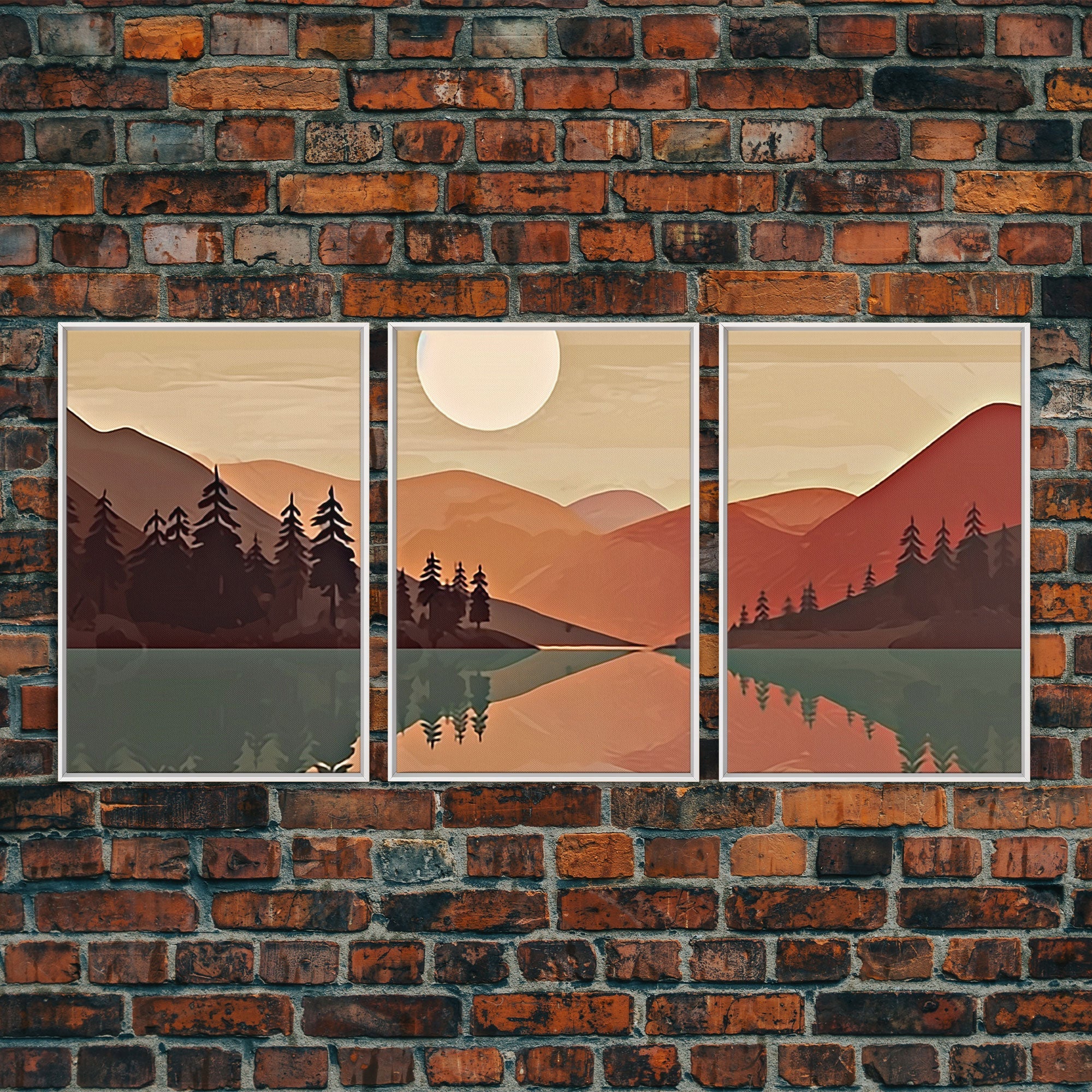 Pacific Northwest Sunset – Boho Forest 3-Panel Canvas Wall Art | NuevArt