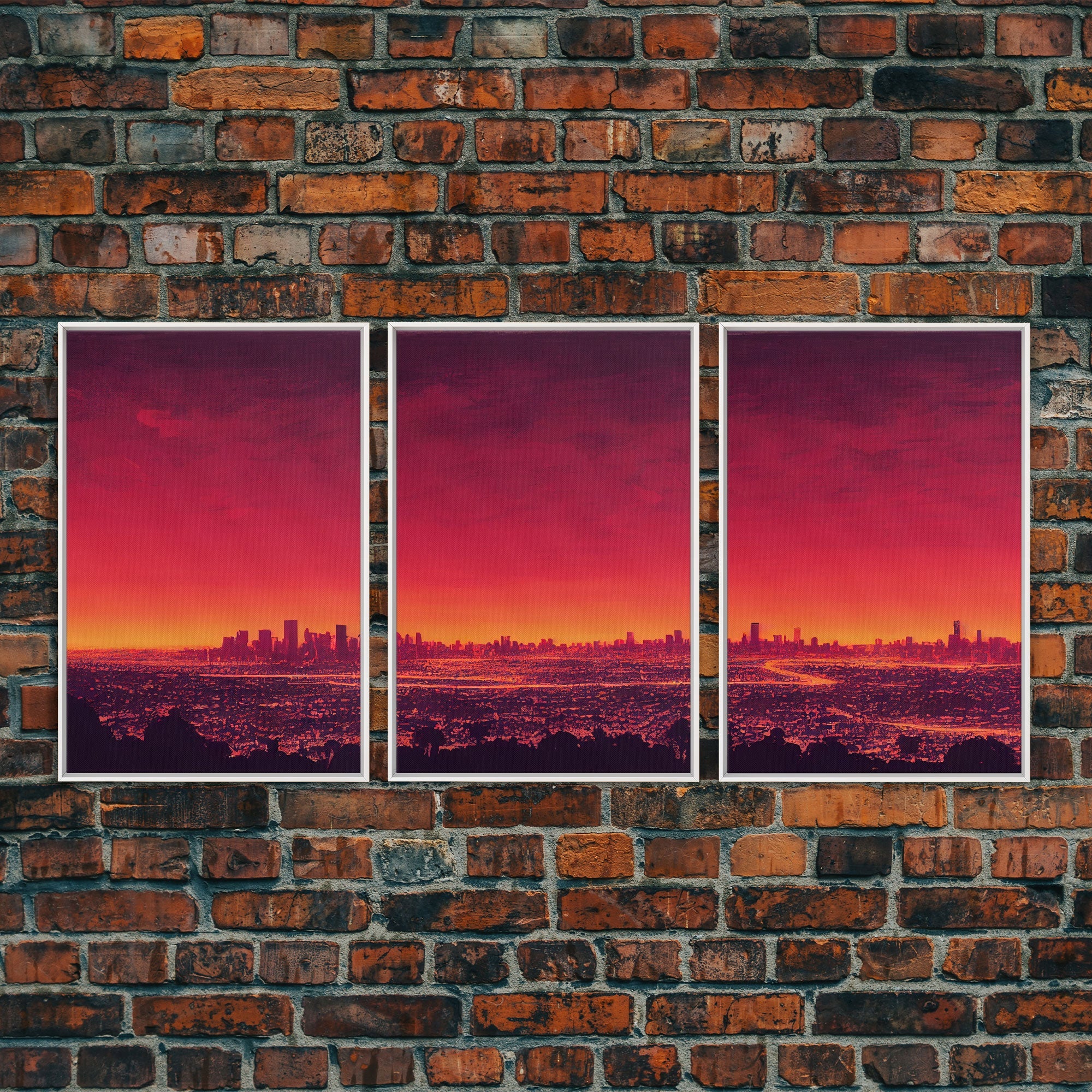 Los Angeles on Fire – Abstract City Skyline 3-Piece Canvas Wall Art | NuevArt