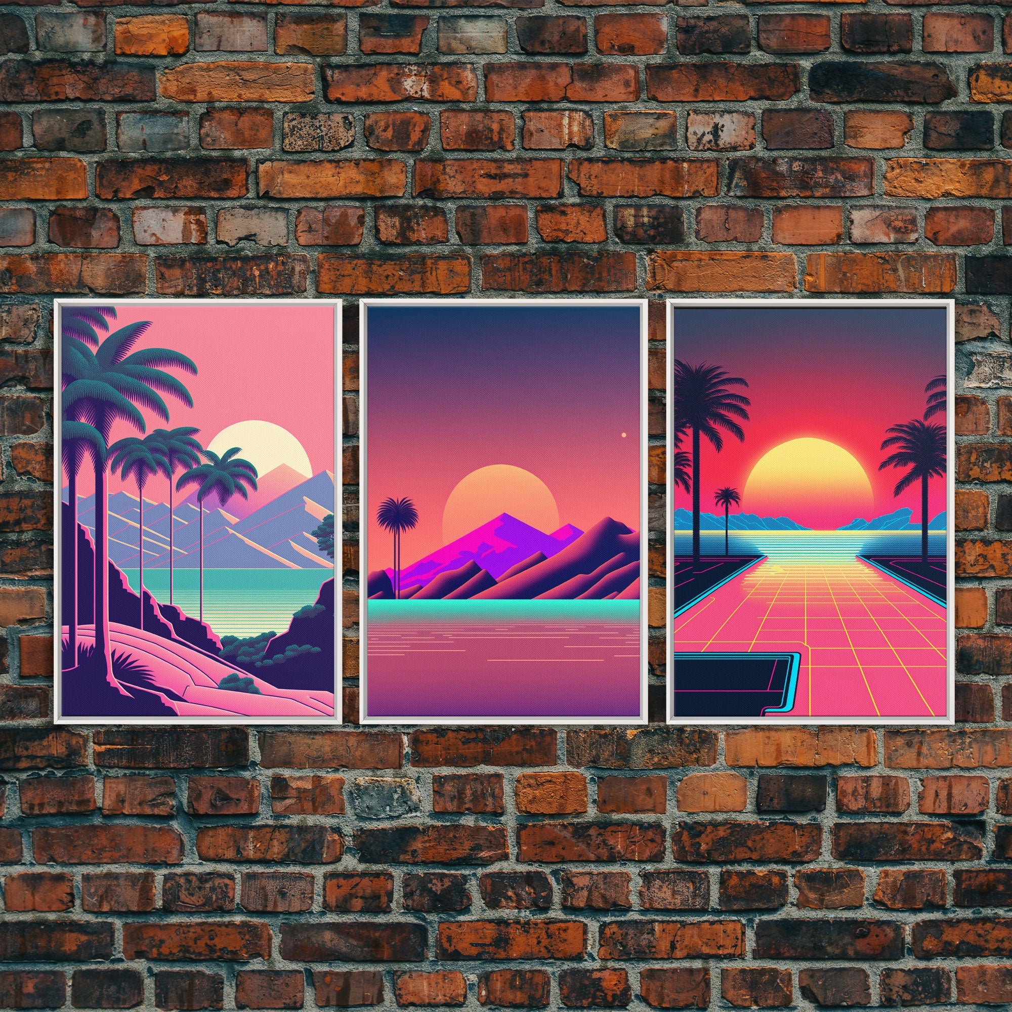 Retro 80s Synthwave Vaporwave – 3-Panel Canvas Wall Art | NuevArt
