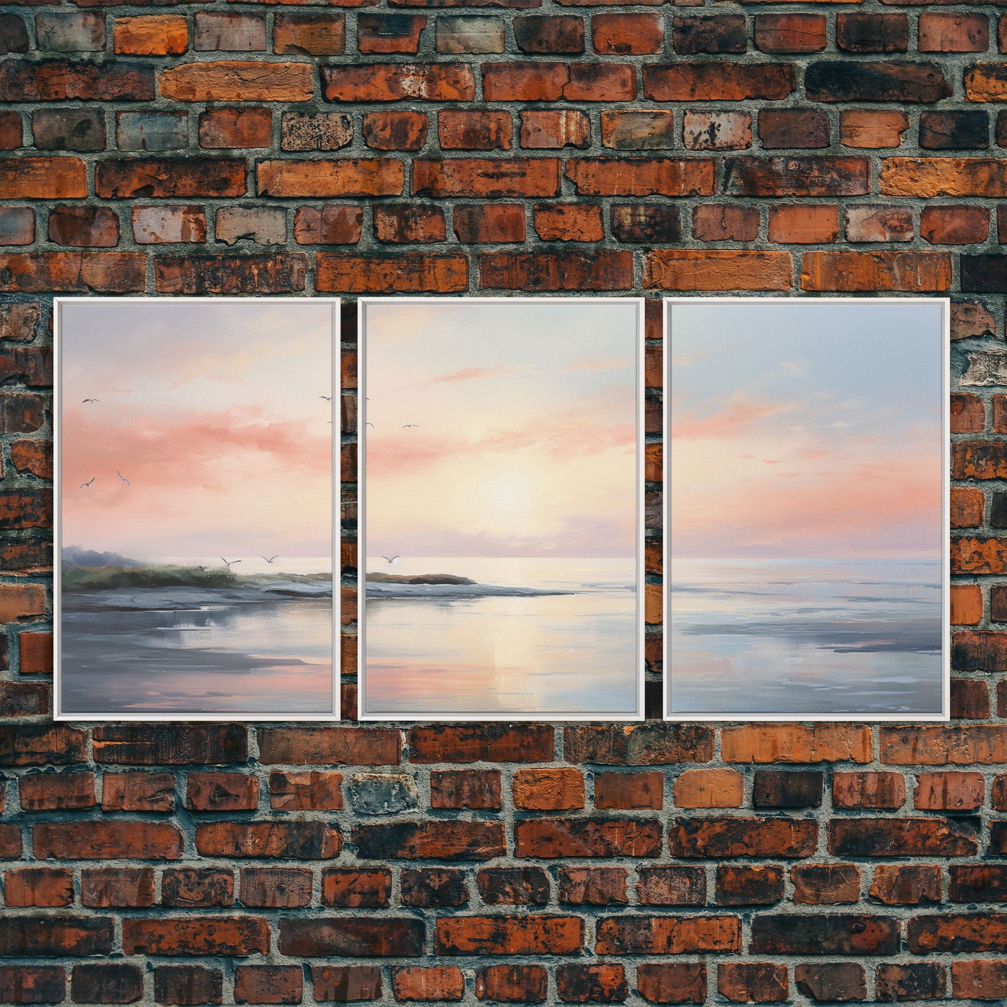 Pink Abstract Coastal Seascape – 3-Piece Boho Canvas Wall Art | NuevArt