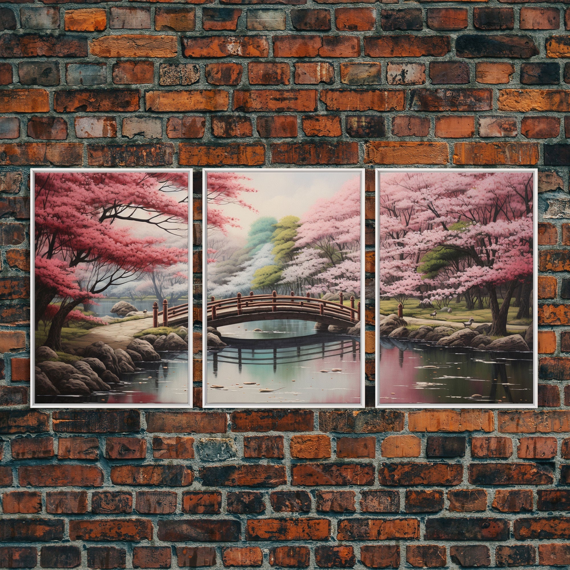 Japanese Cherry Blossom Landscape – 3-Piece Canvas Wall Art | NuevArt