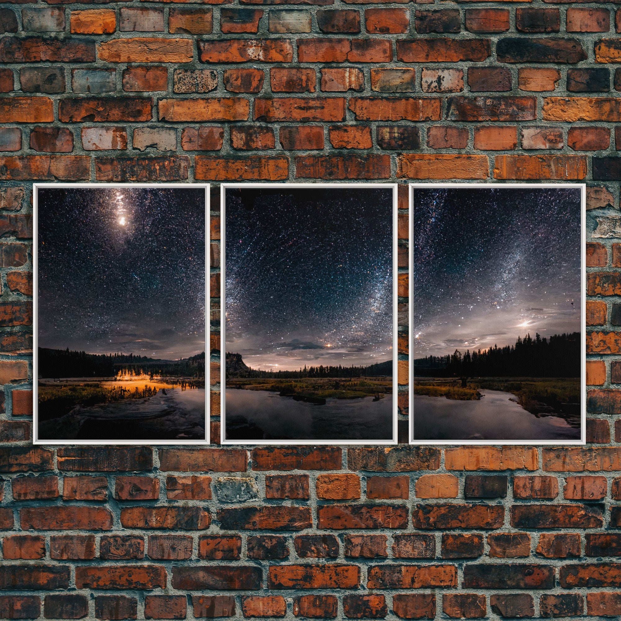 Starry Night Sky Over Montana – 3-Piece Canvas Wall Art | NuevArt
