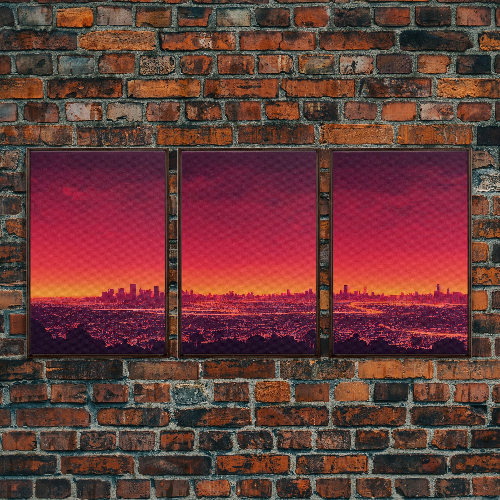 Los Angeles on Fire – Abstract City Skyline 3-Piece Canvas Wall Art | NuevArt