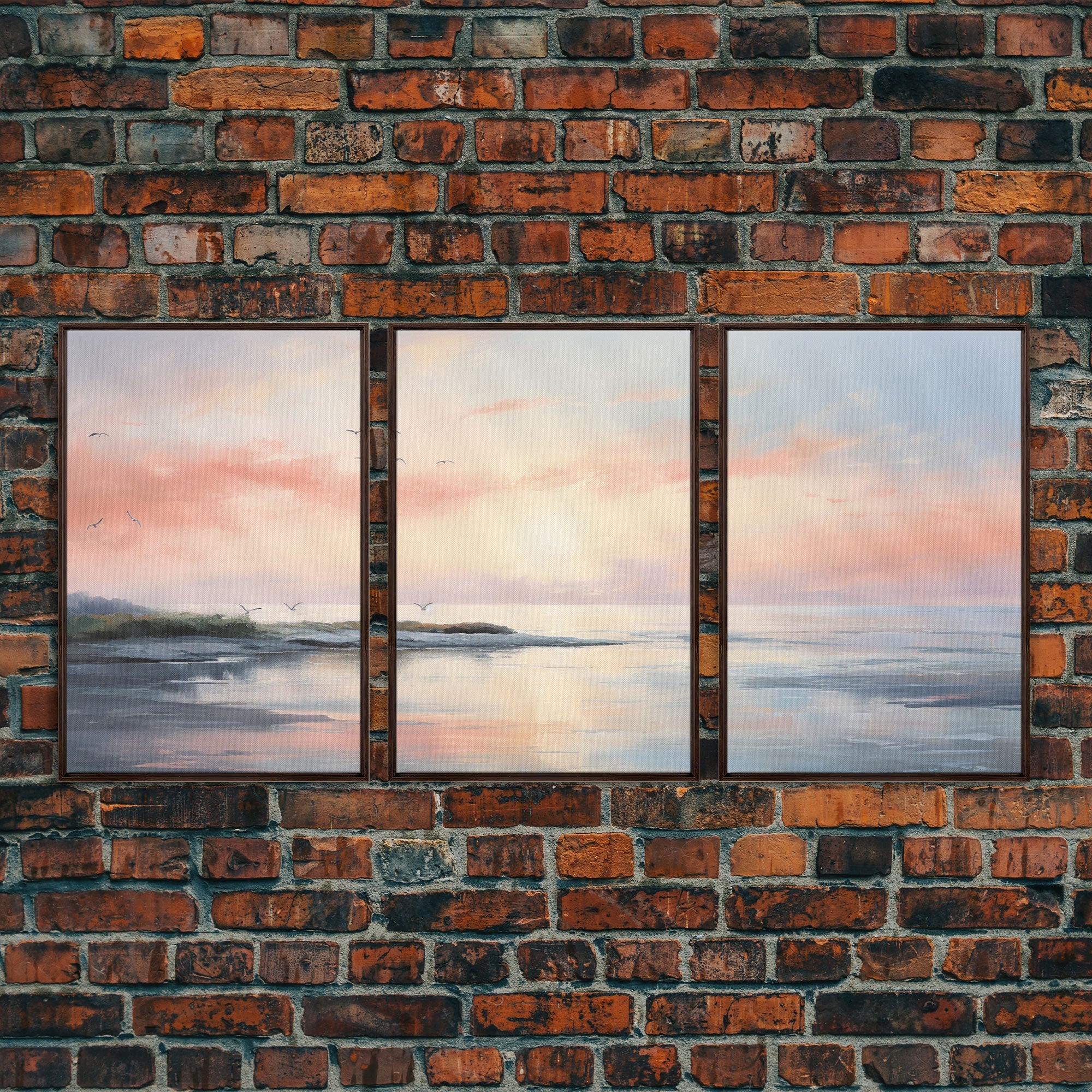 Pink Abstract Coastal Seascape – 3-Piece Boho Canvas Wall Art | NuevArt
