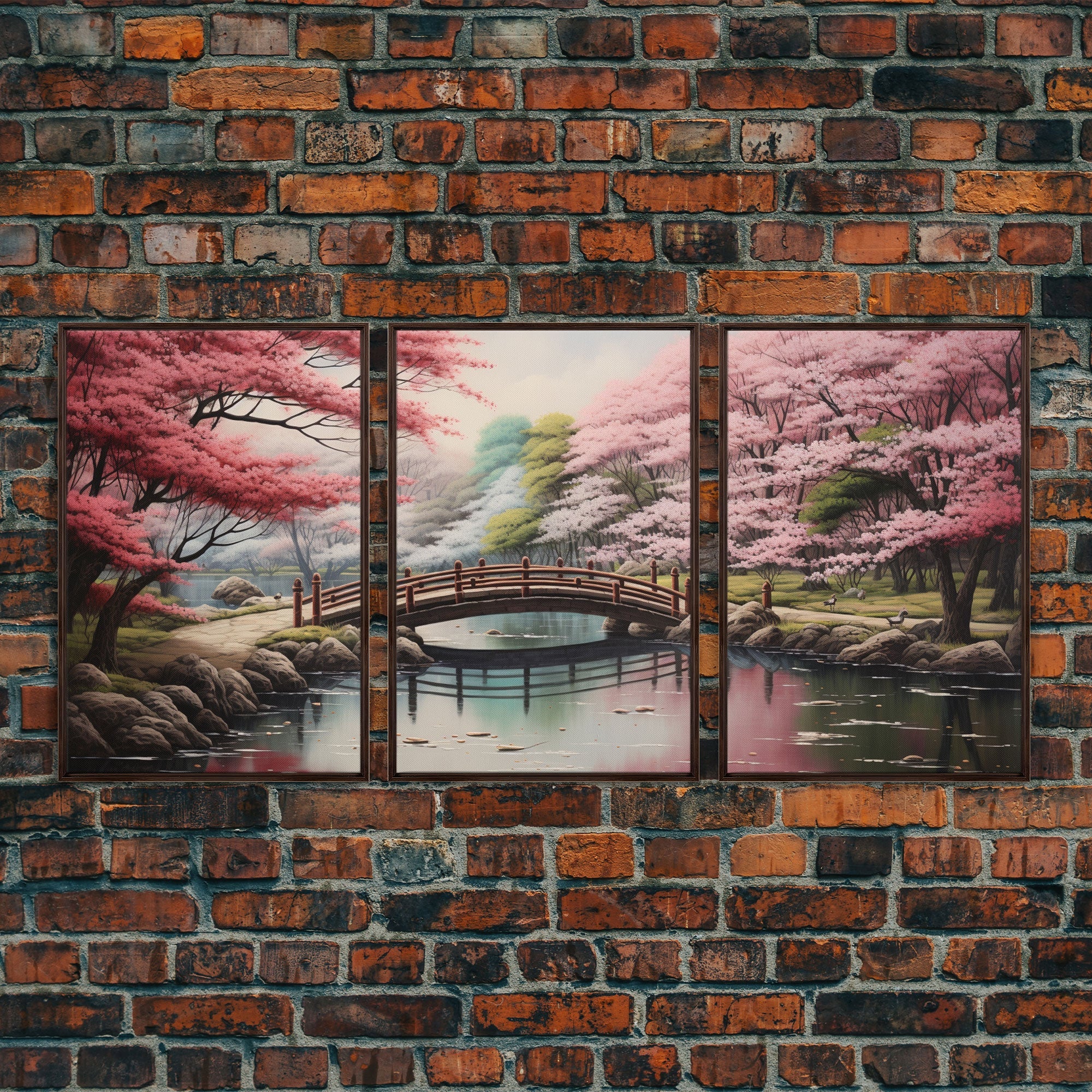 Japanese Cherry Blossom Landscape – 3-Piece Canvas Wall Art | NuevArt