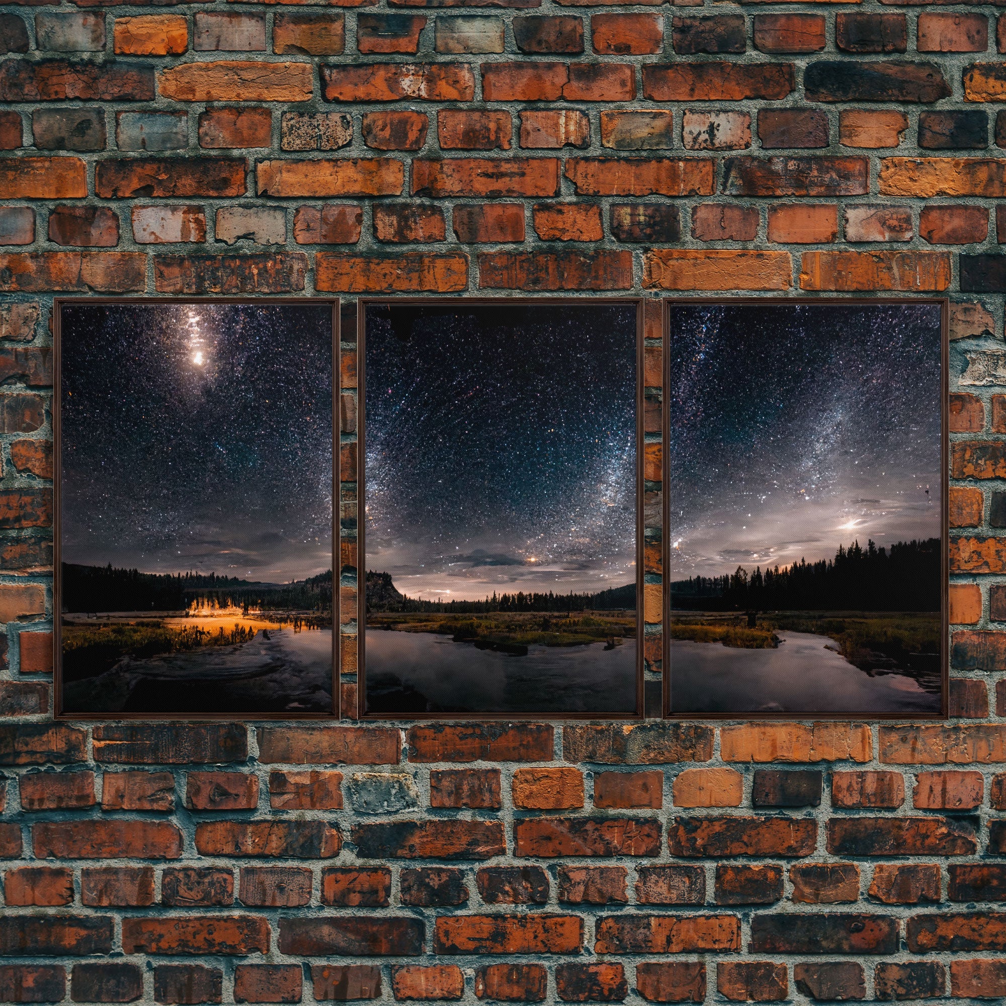 Starry Night Sky Over Montana – 3-Piece Canvas Wall Art | NuevArt