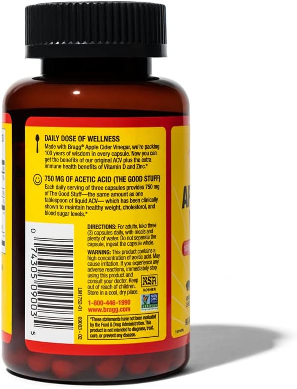 Bragg Apple Cider Vinegar Capsules with Vitamin D3 & Zinc