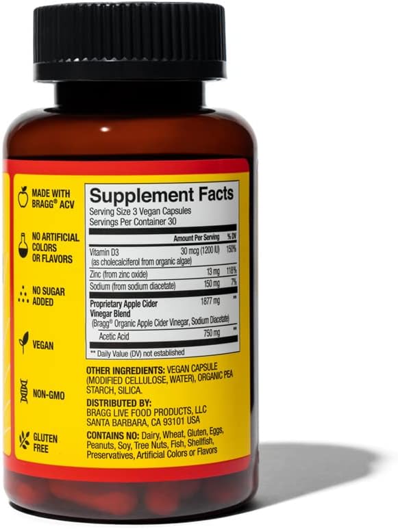 Bragg Apple Cider Vinegar Capsules with Vitamin D3 & Zinc