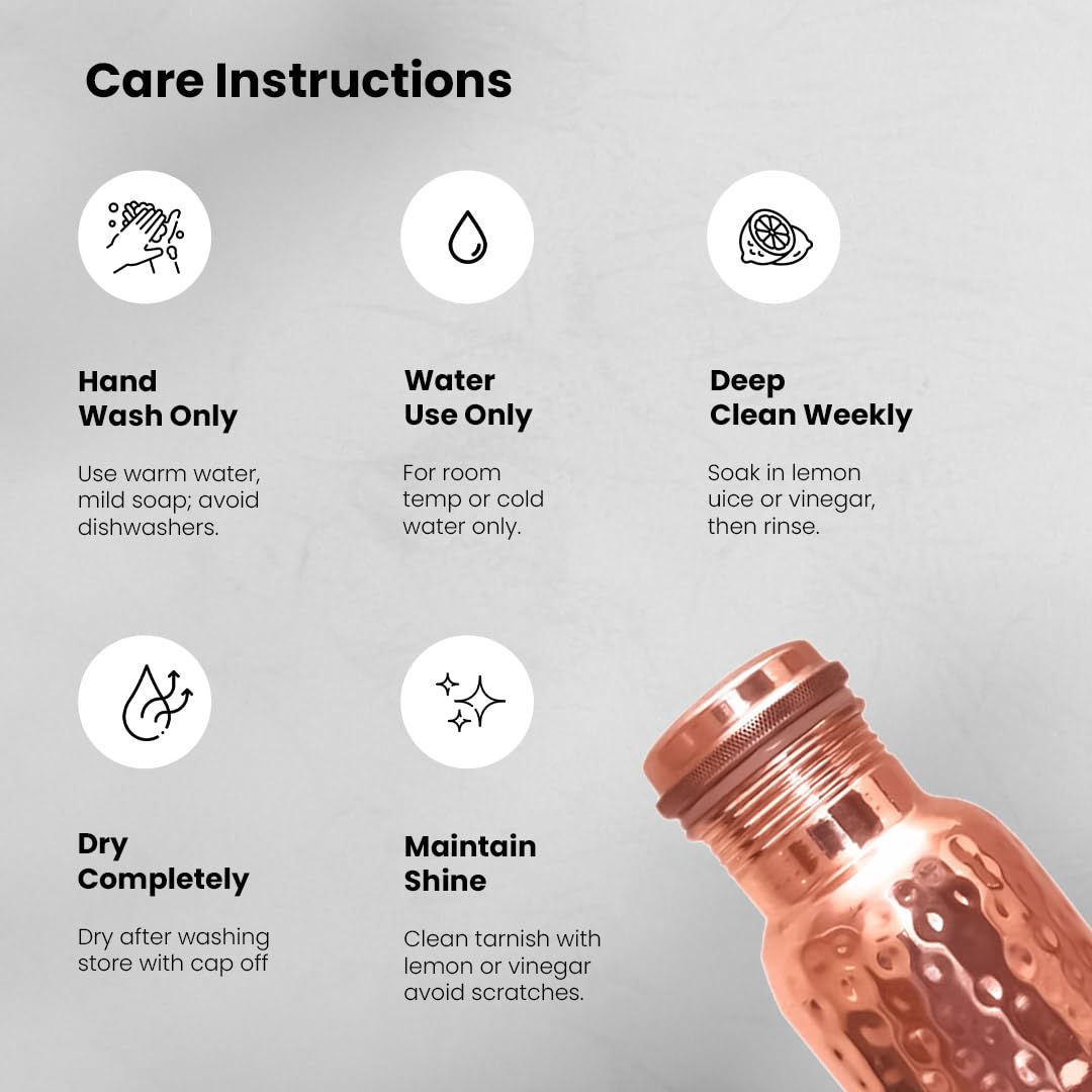 Pure Copper Drinking Water Bottle 30 oz — Hammered Ayurvedic Vessel