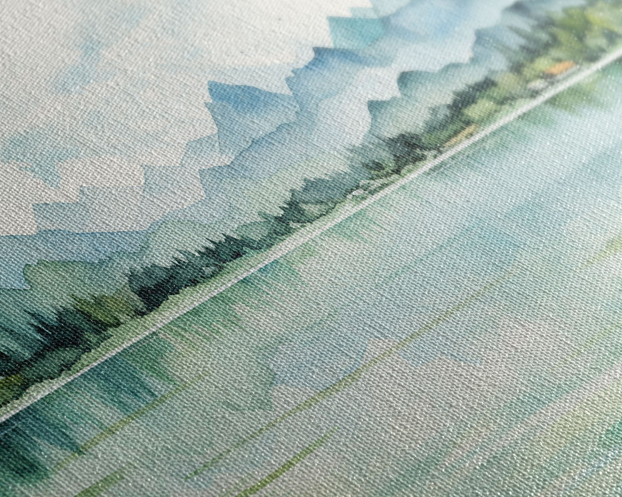 Mint Green Forest Mountain Landscape – 3-Piece Canvas Wall Art | NuevArt
